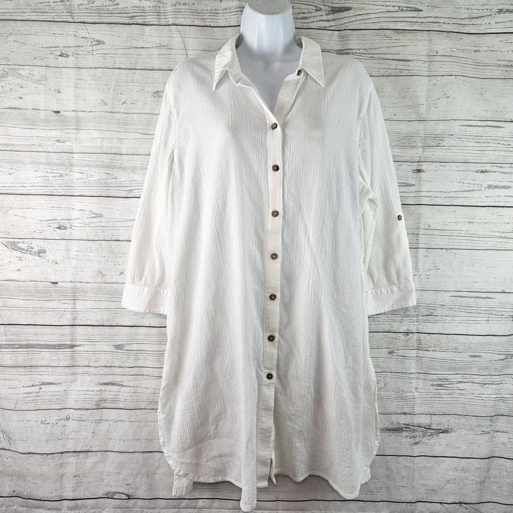 Vintage Chico's Women's Button-Up Tunic XL Solid White 3/4 Sleeve Cotton Shirt Womens Size XL / US 12-14 / IT 48-50 - 2 Thumbnail
