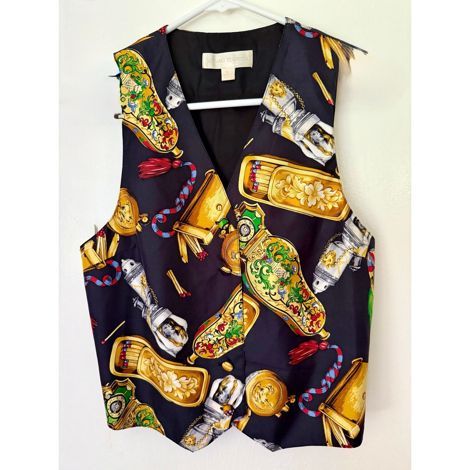Vintage Vintage 90’s Luciano Tempesta Silk Clock Vest Jacket Small Size S / US 4 / IT 40 - 1 Thumbnail