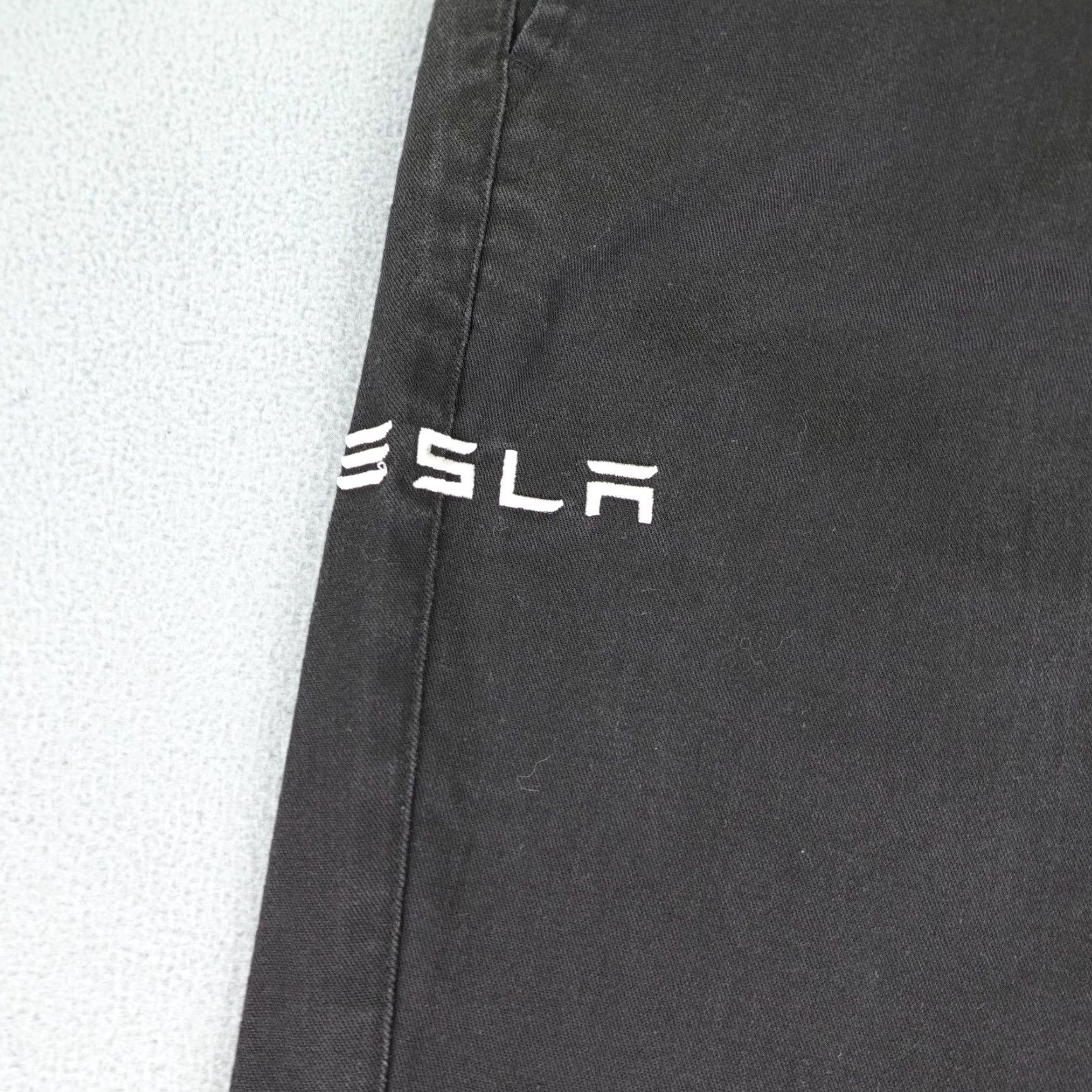 Vintage Tesla Pants Mens 30x32 Black Chino Utility Work Pants Mens Black Cotton Polyester Logo 90s Cars Theme Regular Straight Inseam 31in Jeans Style Chino Size US 31 - 4 Thumbnail