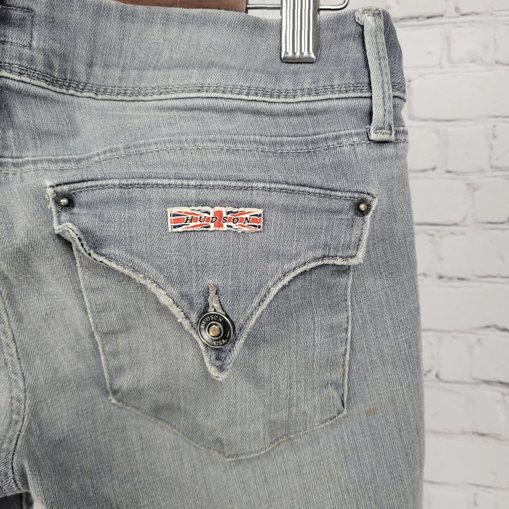 Hudson Hudson Jeans Womens 25 Grey Denim Low Rise Flap Pockets Stretch Skinny 5-Pocket Zip Button 27x29 Size 42" / US 20 - 6 Thumbnail