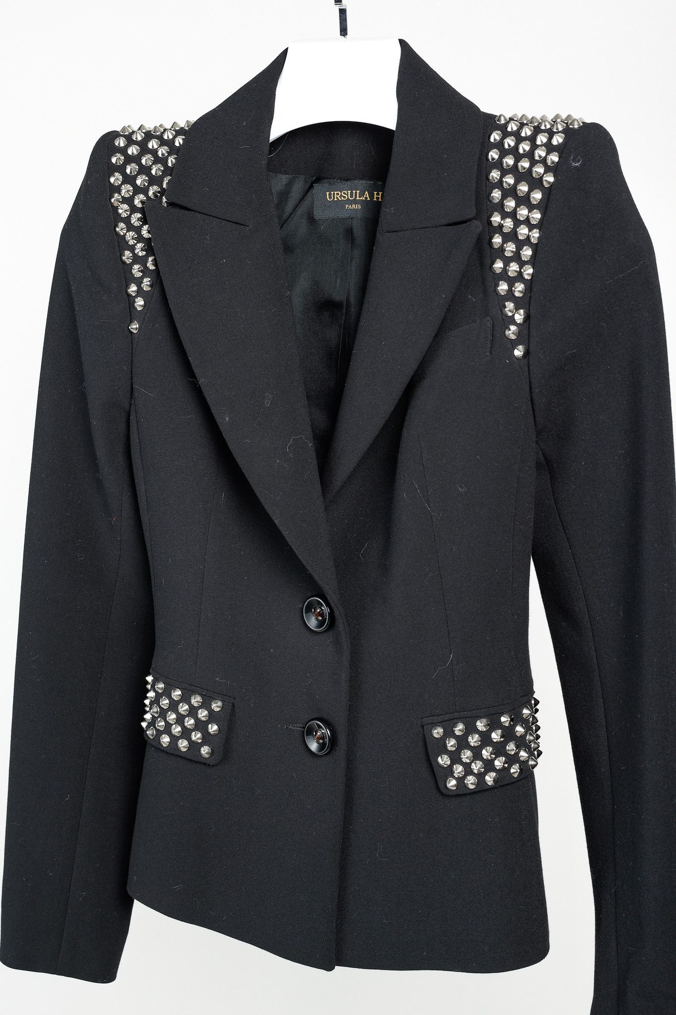 Designer Ursula H Paris Silver Studded Black Blazer Size XS / US 0-2 / IT 36-38 - 3 Thumbnail