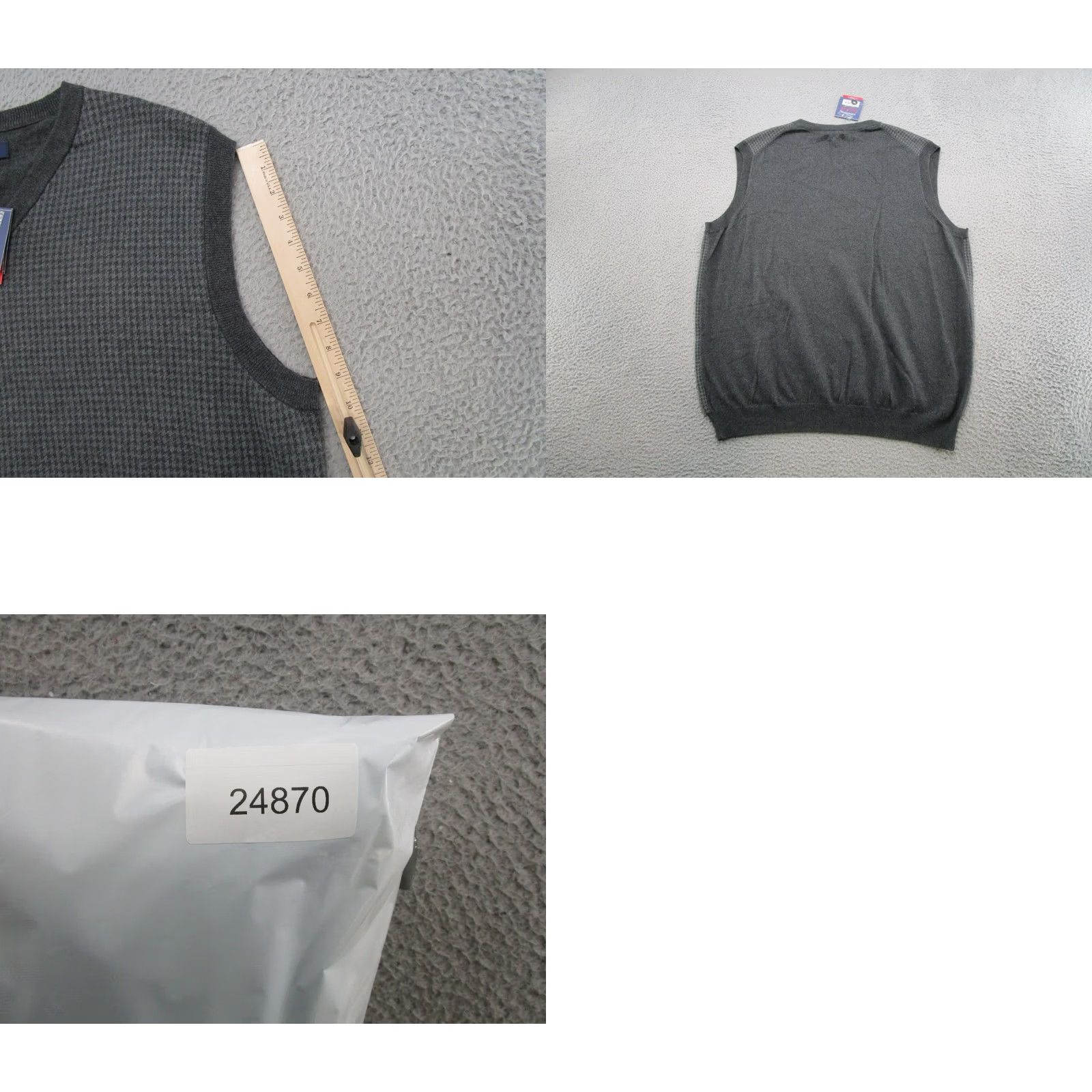 Croft & Barrow Croft & Barrow Signature V-Neck Sweater Vest Mens 2XL Houndstooth Gray Cotton Knit Vest Slim Non-Printed NEW Size US XXL / EU 58 / 5 - 8 Thumbnail