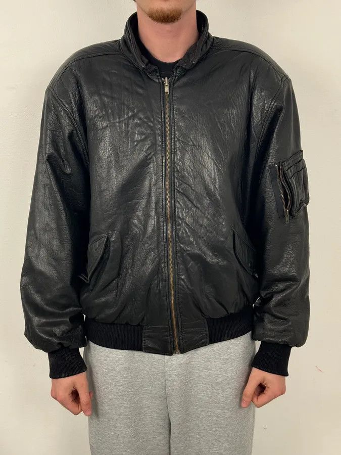 Marithe + Francois Girbaud 1980s Marithé + François Girbaud Black Reversible Leather Bomber Jacket Size US L / EU 52-54 / 3 - 5 Thumbnail
