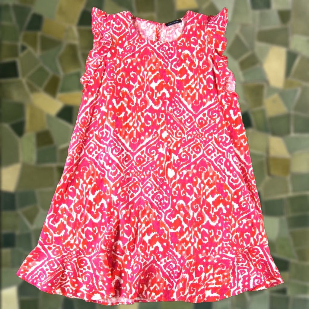 Tommy Hilfiger Tommy Hilfiger Linen Blend Pink White Paisley Cap Sleeve Shift Tunic Dress 10 Size L / US 10 / IT 46 - 1 Thumbnail