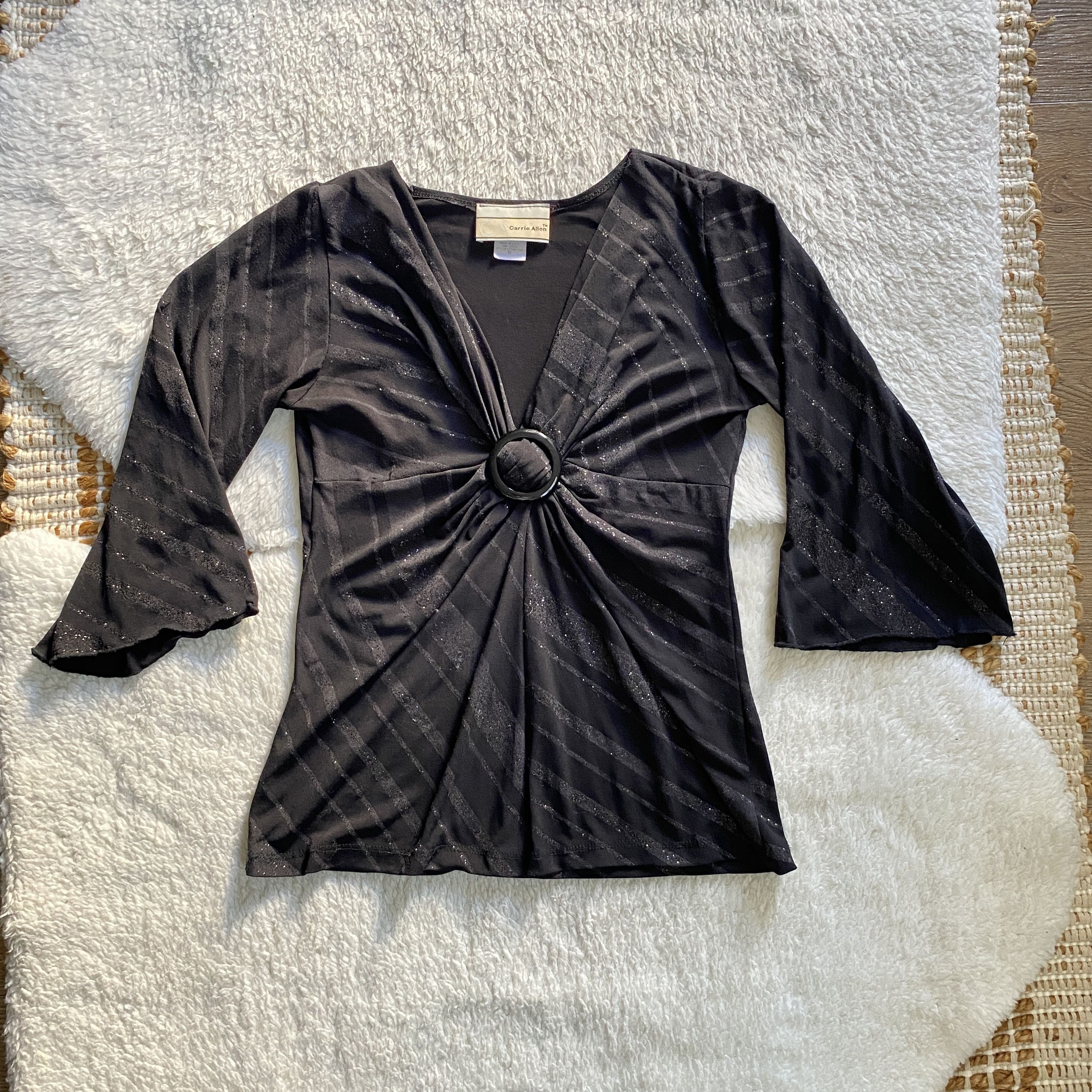 Other Vintage Carrie Allen Women’s Medium Black Glitter Top Size M / US 6-8 / IT 42-44 - 1 Thumbnail