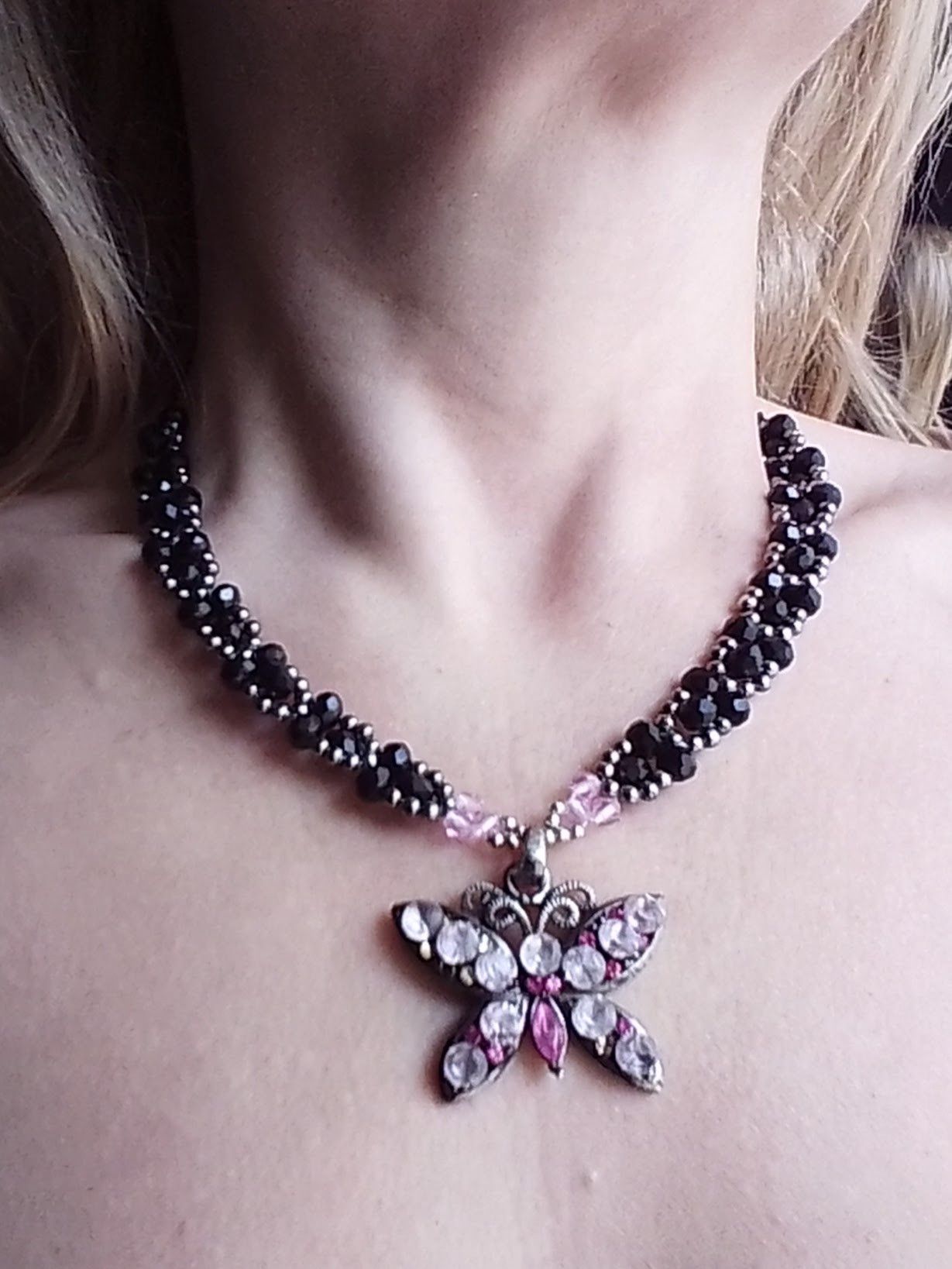 Handmade Black necklace with vintage Butterfly jewel pendant charm Size ONE SIZE - 10 Thumbnail
