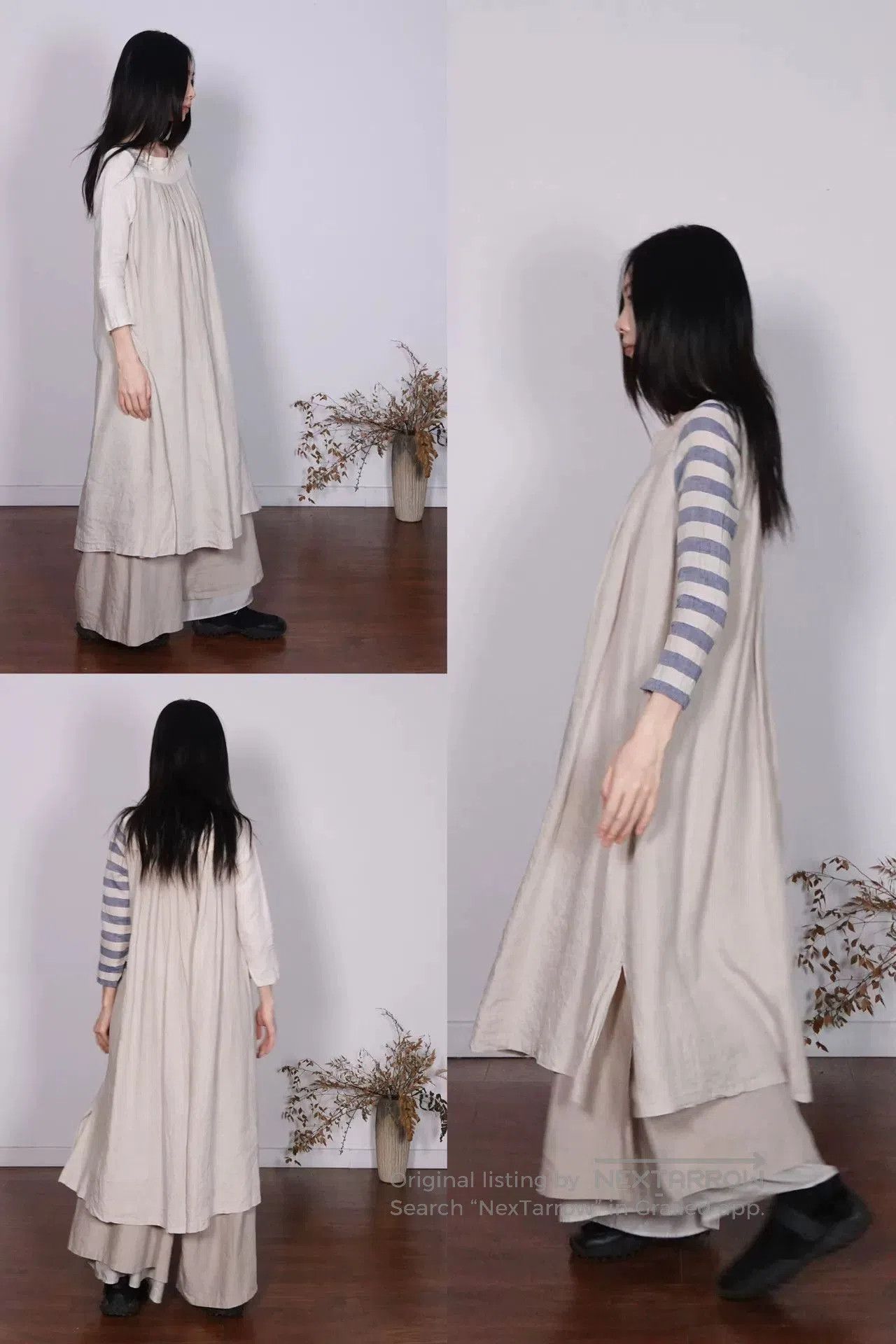 Kapital Striped Sleeve Linen Dress by KAPITAL. Size XS / US 0-2 / IT 36-38 - 3 Thumbnail
