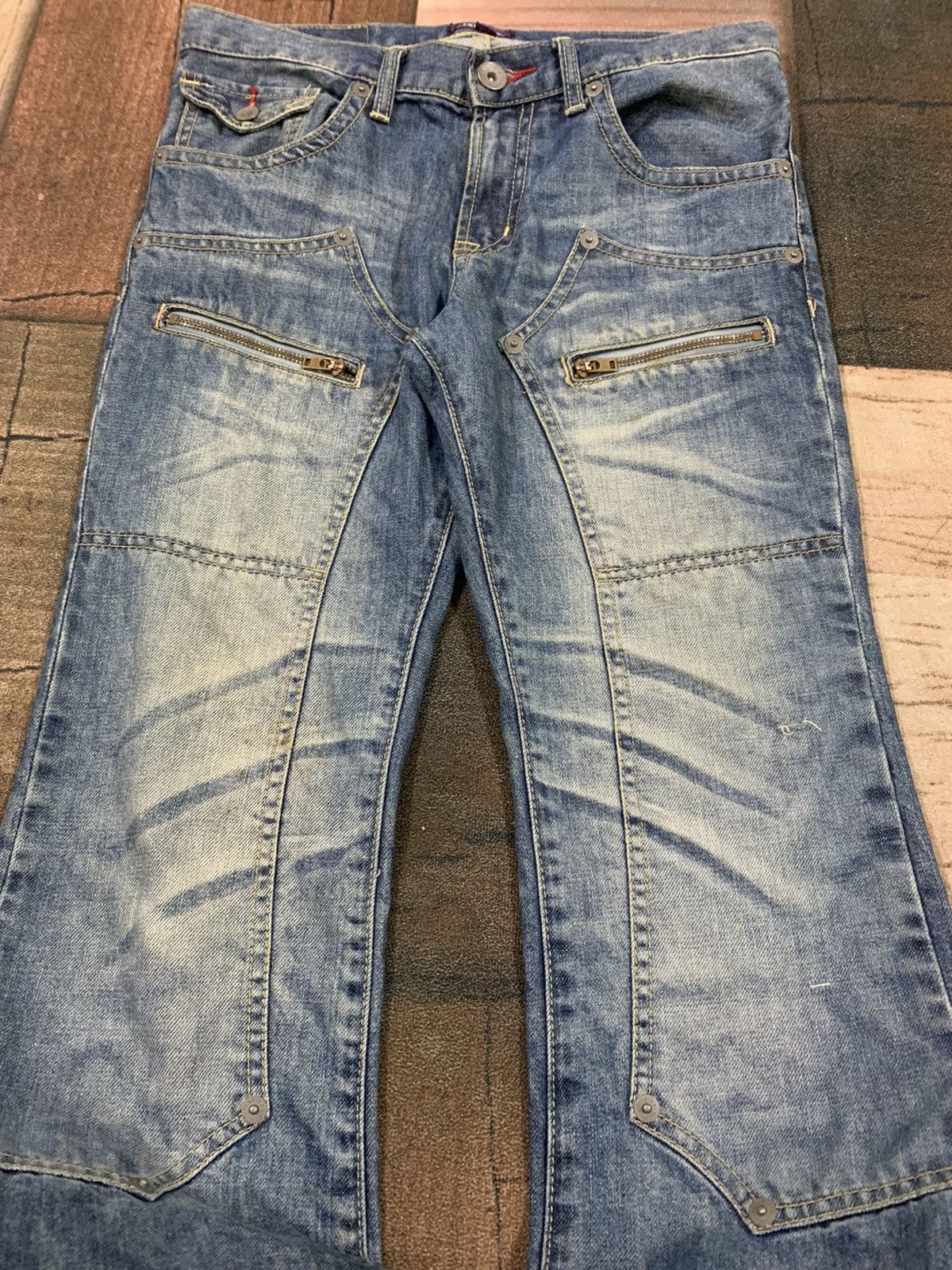 If Six Was Nine × Le Grande Bleu (L.G.B.) CRAZY double knee flare with multipocket jeans Size US 31 - 3 Thumbnail