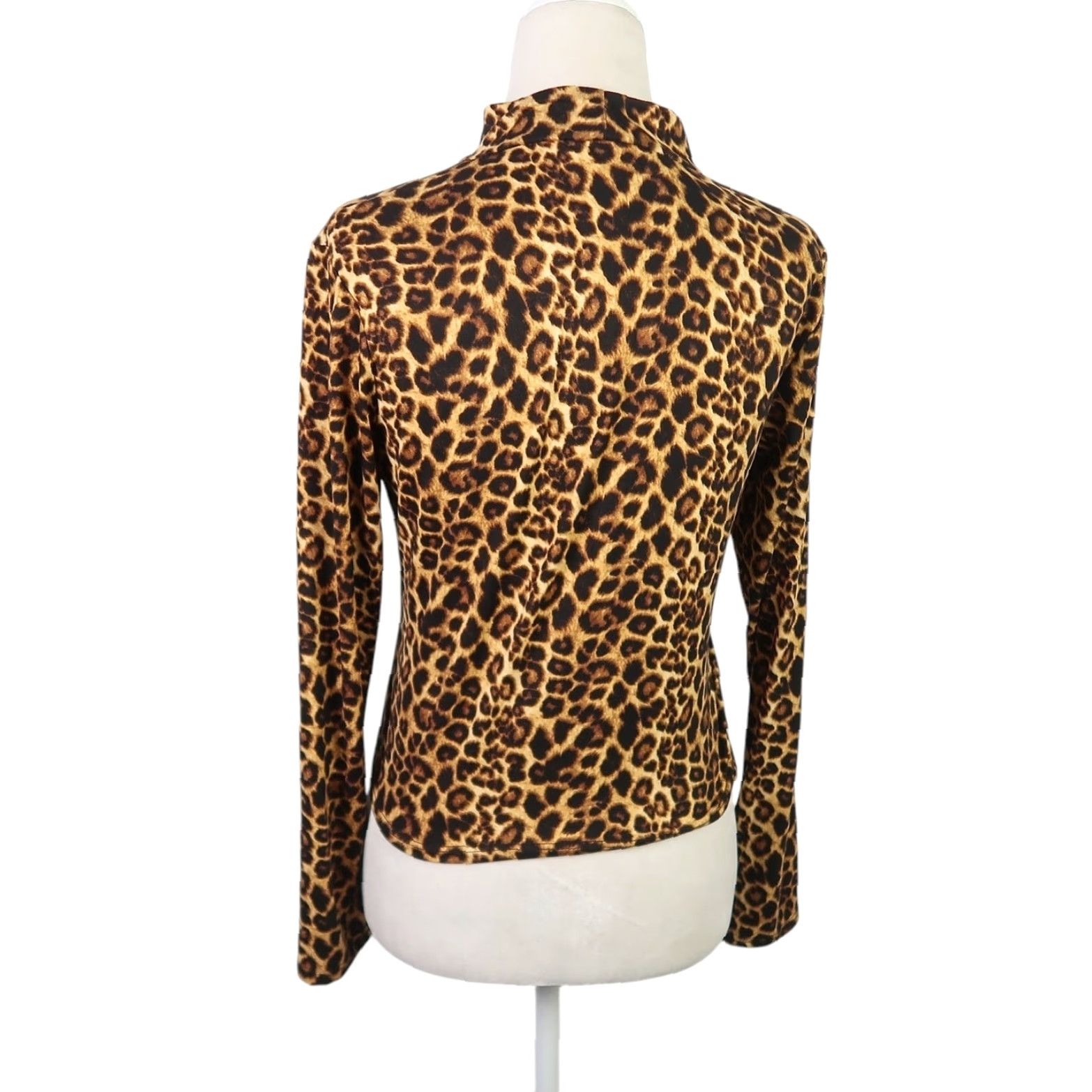 Vintage VINTAGE Olivia Rae brown leopard print long sleeve mockneck top M Womens Mock Neck T-Shirt Animal Print 90s 2000s Size M / US 6-8 / IT 42-44 - 4 Thumbnail