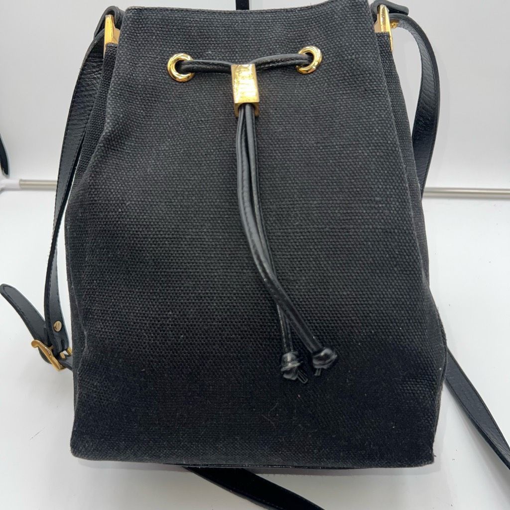Other Prima by Phillippe Vintage Black Canvas and Leather Pull String Bucket Bag Size ONE SIZE - 1 Thumbnail