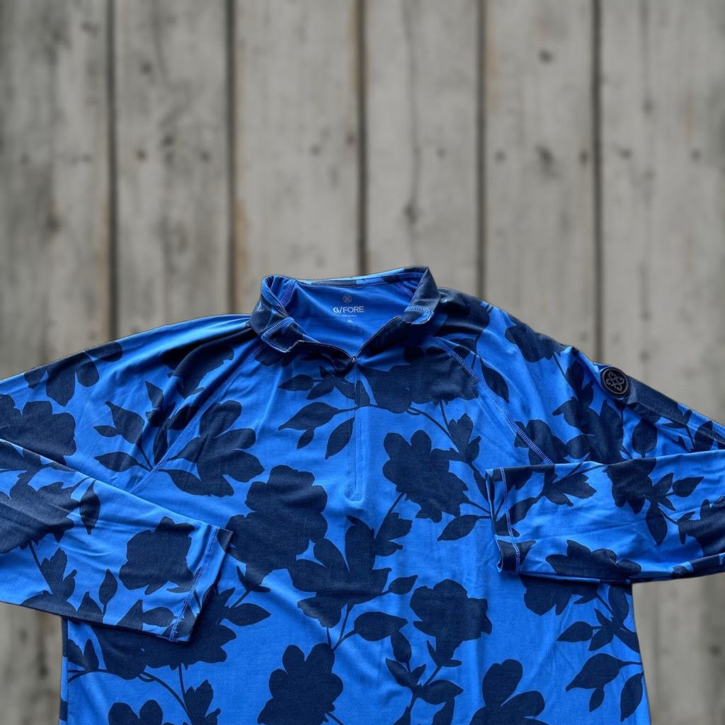 Vintage G Fore Men's XL Blue 1/4 Zip Floral Sweater Golf Performance Stretch Basic Shirt Size US XL / EU 56 / 4 - 1 Thumbnail