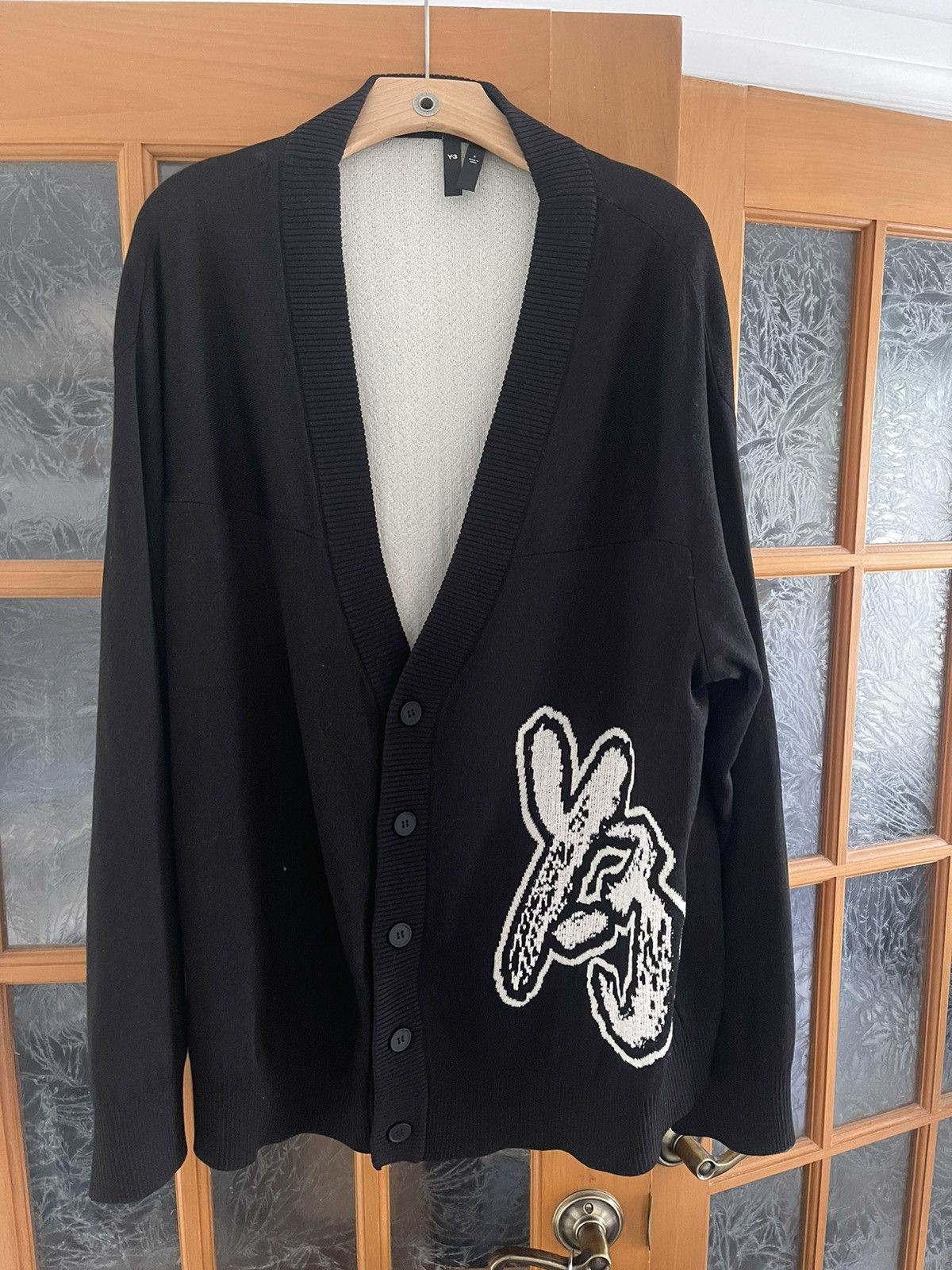 image of Adidas x Y 3 Y-3 Logo Oversized Black Cardigan, Men's (Size Small)