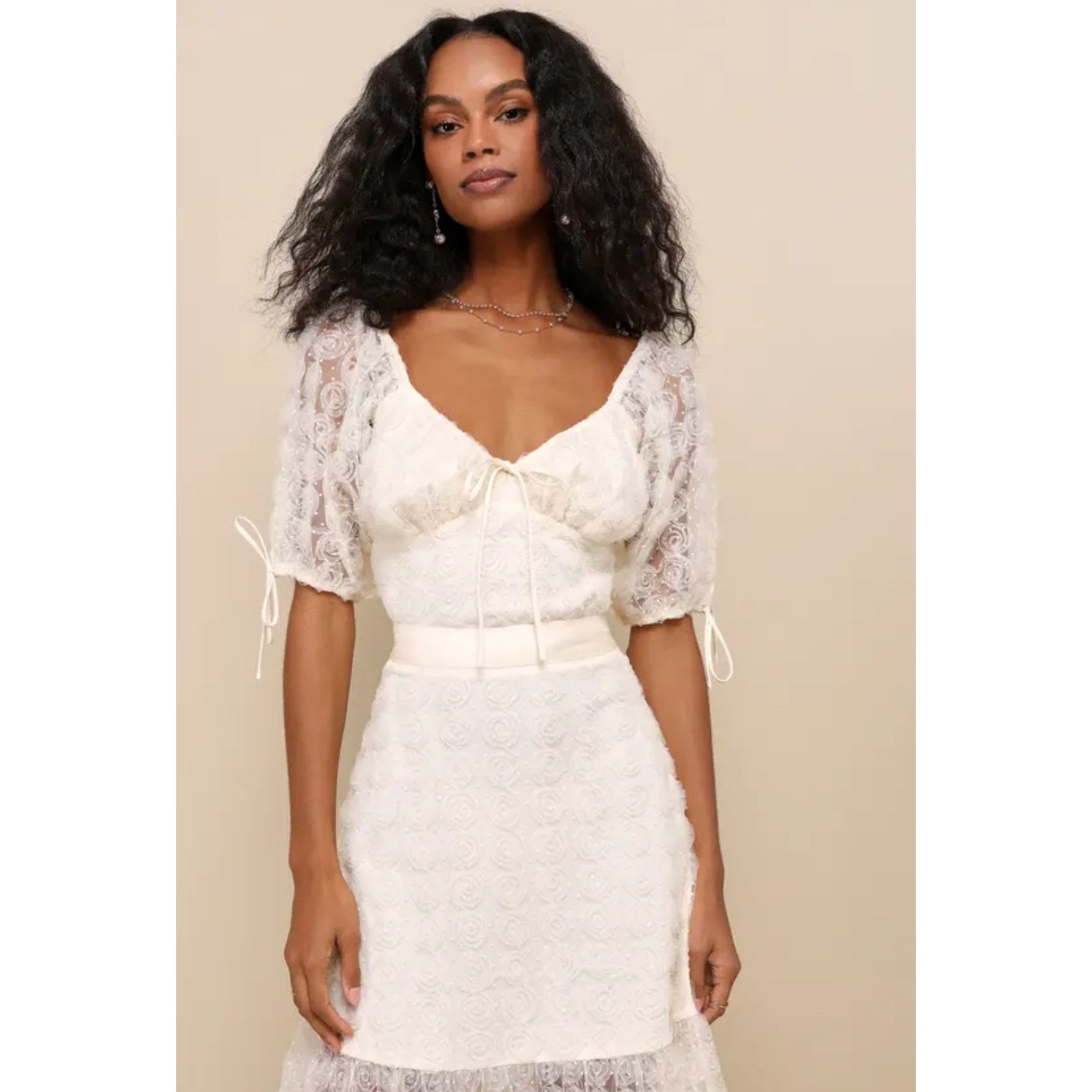 PRINCESS POLLY NWT Lulus White Puff Sleeve Rosette Top Size XL / US 12-14 / IT 48-50 - 10 Thumbnail