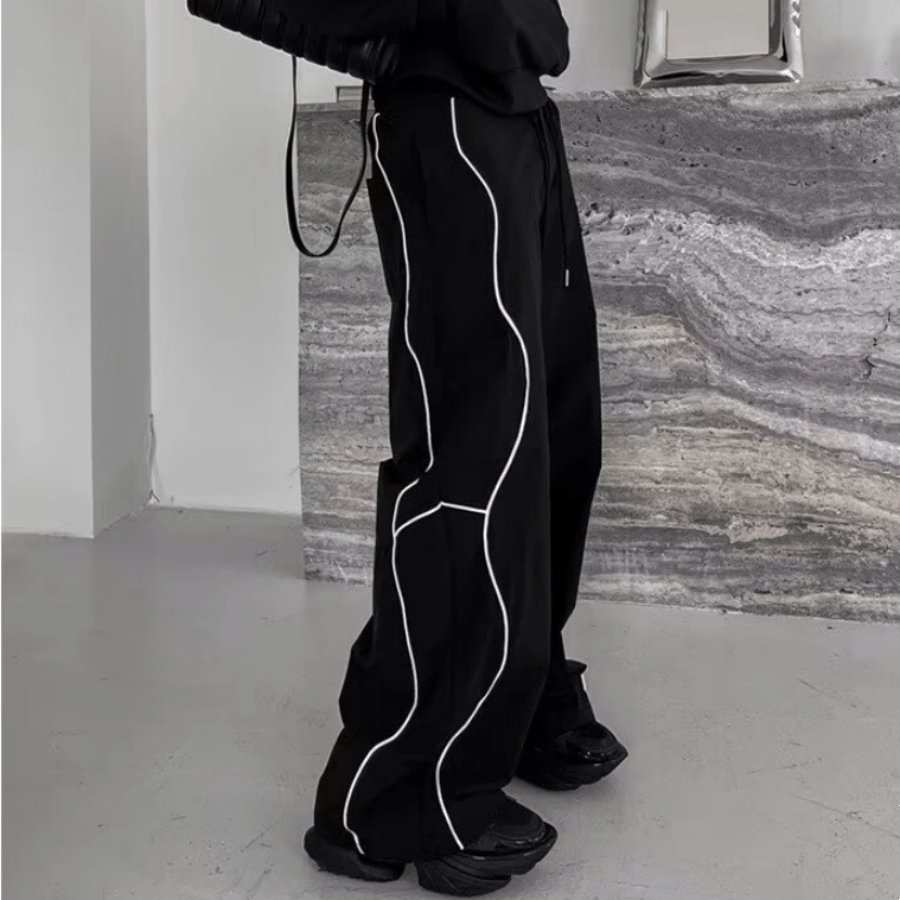 Black Stripe Loose Wide Leg Sweatpants