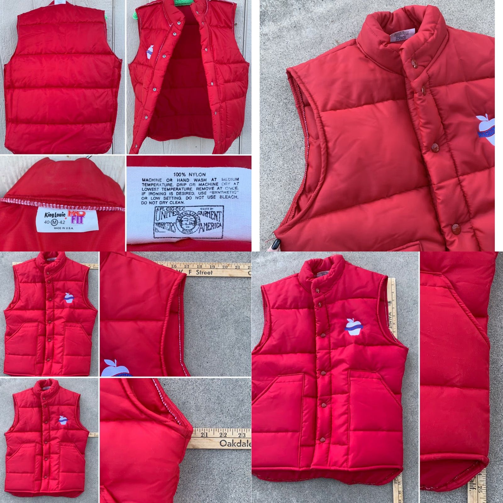 Vintage Vtg Washington Apple Embroidered Puffer Vest King Louie Union Made 70s 80s M Red Nylon Puffer Jacket Womens/Mens? Size US M / EU 48-50 / 2 - 8 Thumbnail