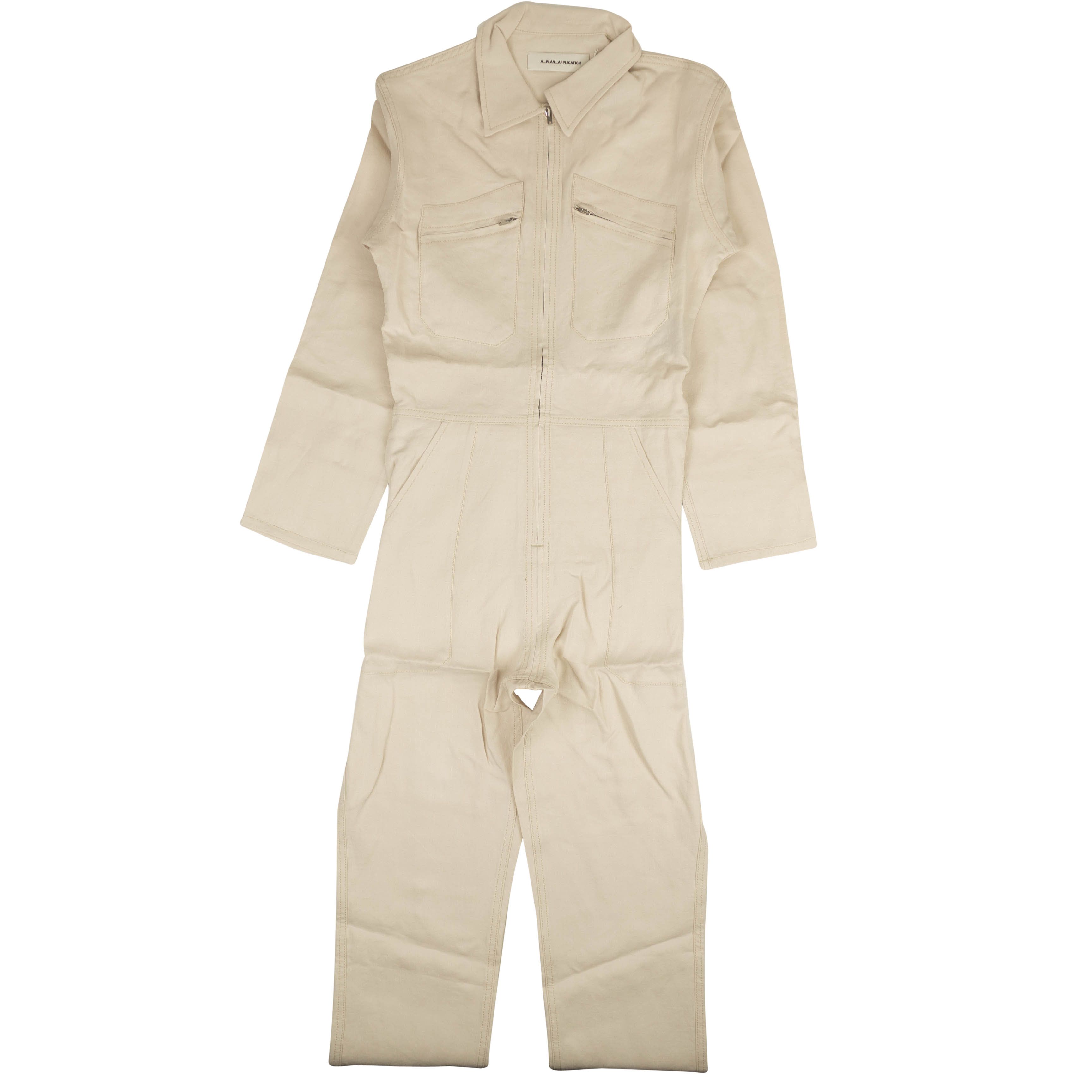 image of A P C Beige Linen Contrast Stitch Jumpsuit Size S, Women's