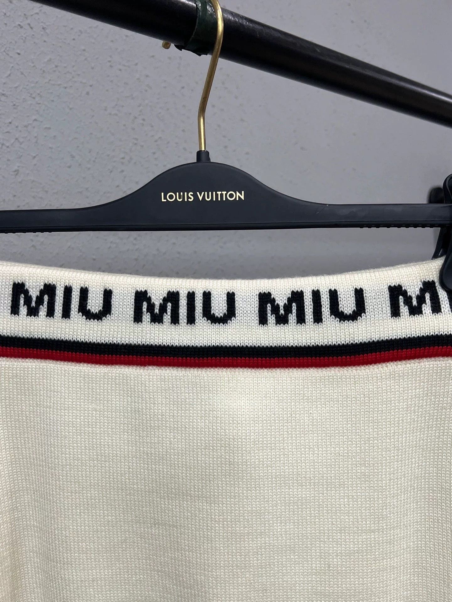 Miu Miu Miu Miu Cream Intarsia Ribbon Logo Cashmere Skirt Size ONE SIZE - 3 Thumbnail