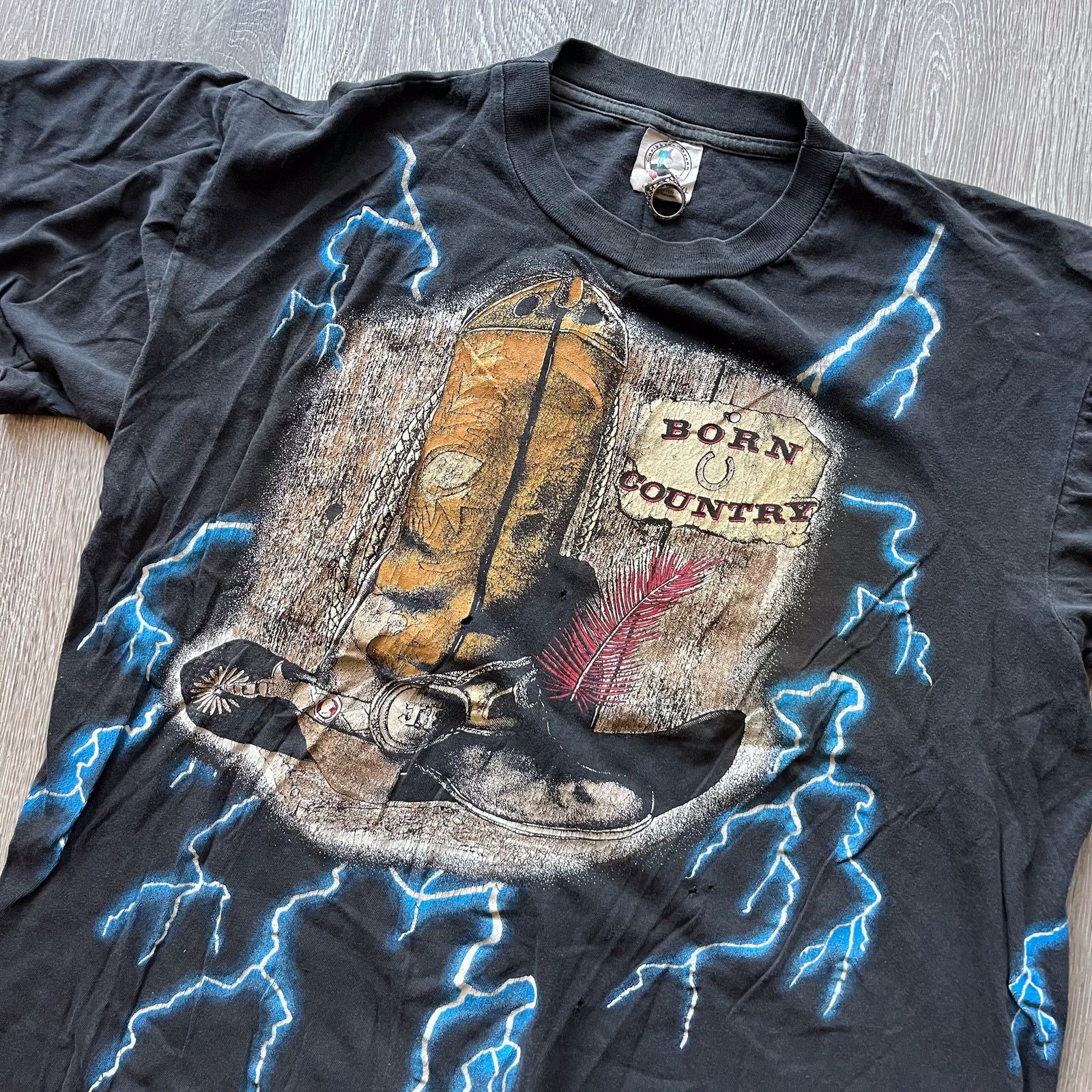 Vintage Vintage 90s American Thunder Lighting AOP T Shirt XL Size US XL / EU 56 / 4 - 2 Thumbnail