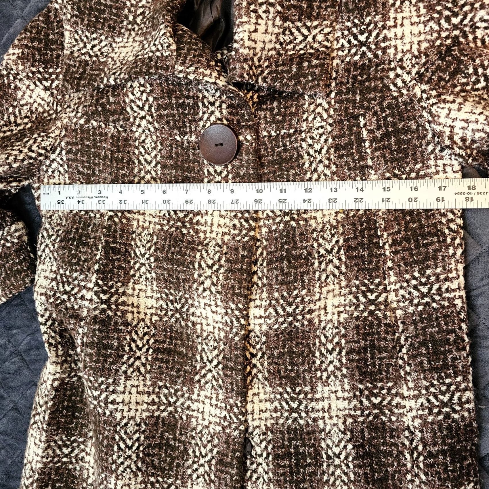 Vintage VINTAGE Focus 2000 Women's Jacket Plaid Brown Knit 3/4 Sleeve Open Collar Pockets Faux Leather Trim Mid-Length Size 4 Brown Womens Size S / US 4 / IT 40 - 6 Thumbnail