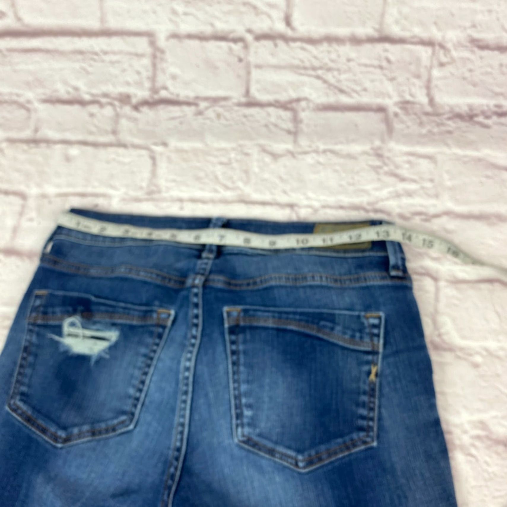 Express Express Jeans Junior Teens Size 4 Stretch Mid Rise Distressed Dark Wash - 90s City College Theme, Express Jeans, Denim, Blue, Jeans, Regular, Junior Size 27" / US 4 / IT 40 - 7 Thumbnail