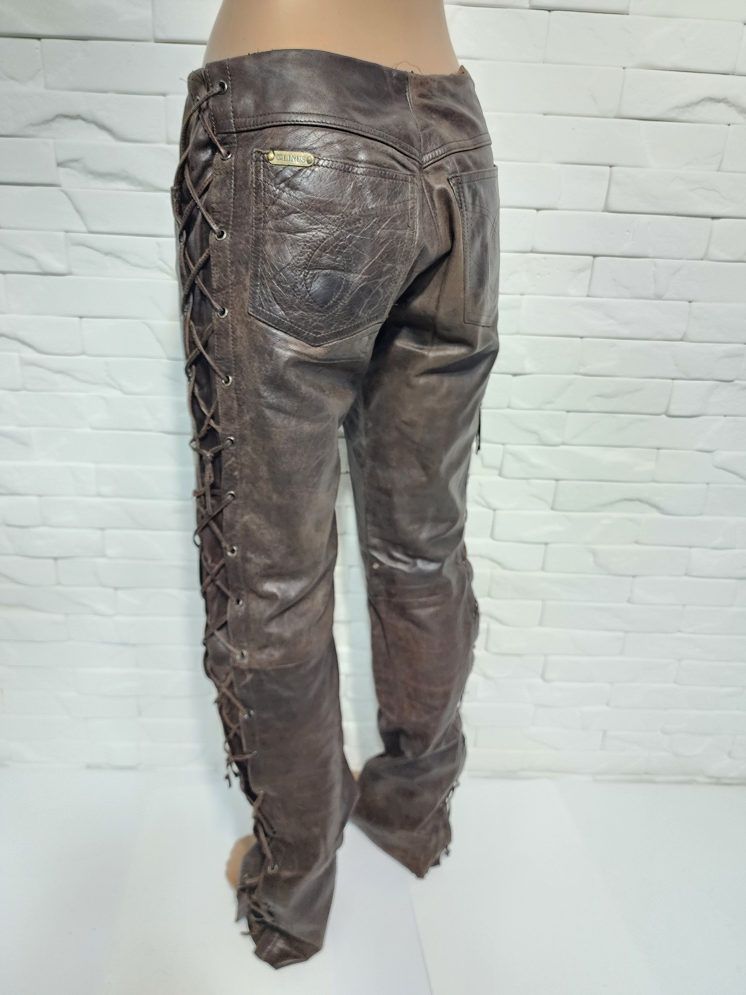 Genuine Leather Brown Leather Motorcycle Pants with Lacing Size US 28 / EU 44 - 6 Thumbnail