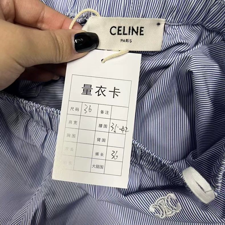 Celine Blue Striped Print Casual Shorts with Elastic Waist Size US 36 / EU 52 - 3 Thumbnail