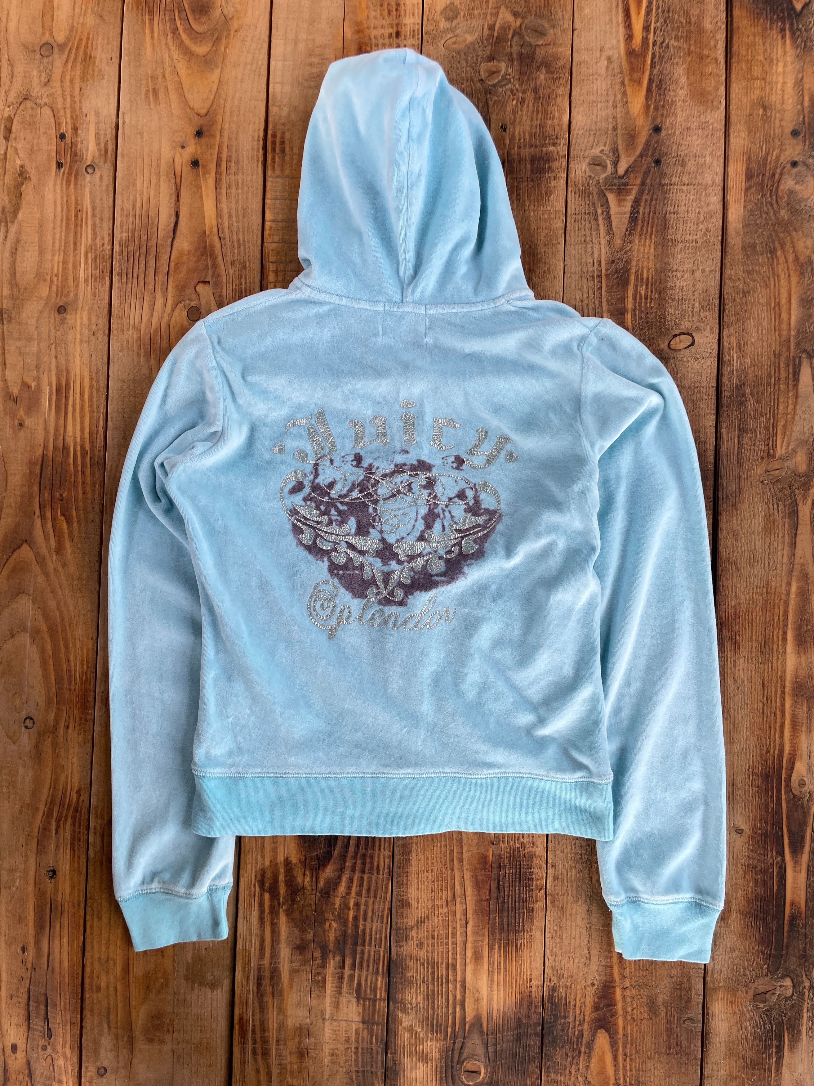 Juicy Couture Juicy Couture Blue Velour Cropped Zip Hoodie Size L Size L / US 10 / IT 46 - 2 Thumbnail