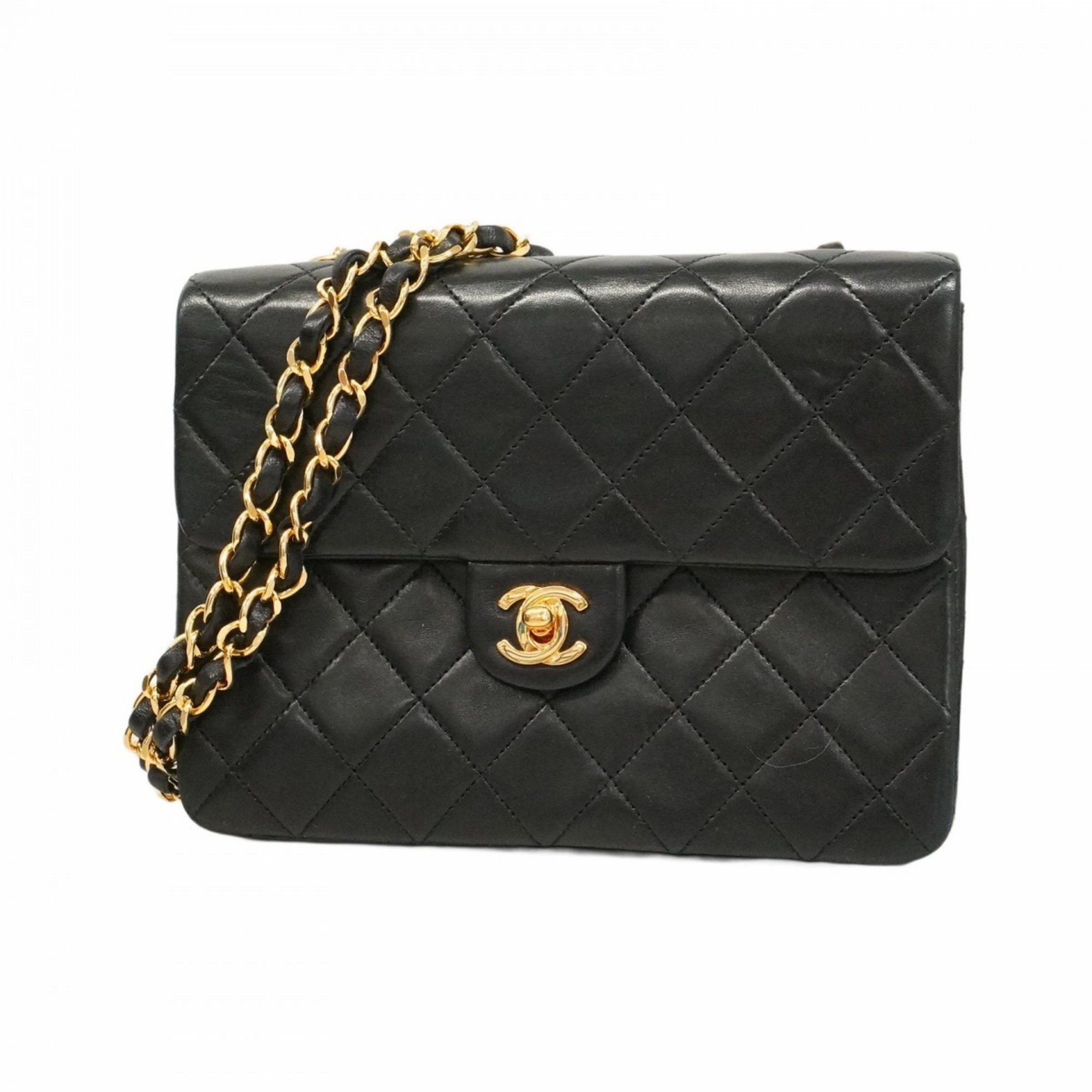 Chanel Shoulder Bag Mini Matelasse Chain Lambskin Black Women's