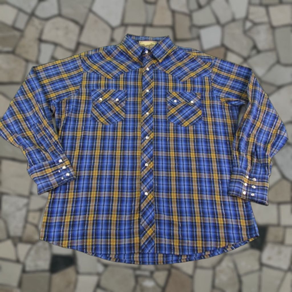 Wrangler VINTAGE Wrangler Western Shirt Mens XL Blue Plaid Pearl Snap Rodeo Sawtooth Country Size US L / EU 52-54 / 3 - 1 Thumbnail