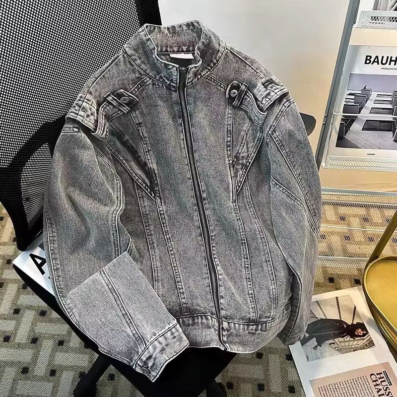 Japanese Brand Grey Washed Denim Jacket - Distressed Style - Y2K Biker Size US XXL / EU 58 / 5 - 2 Thumbnail