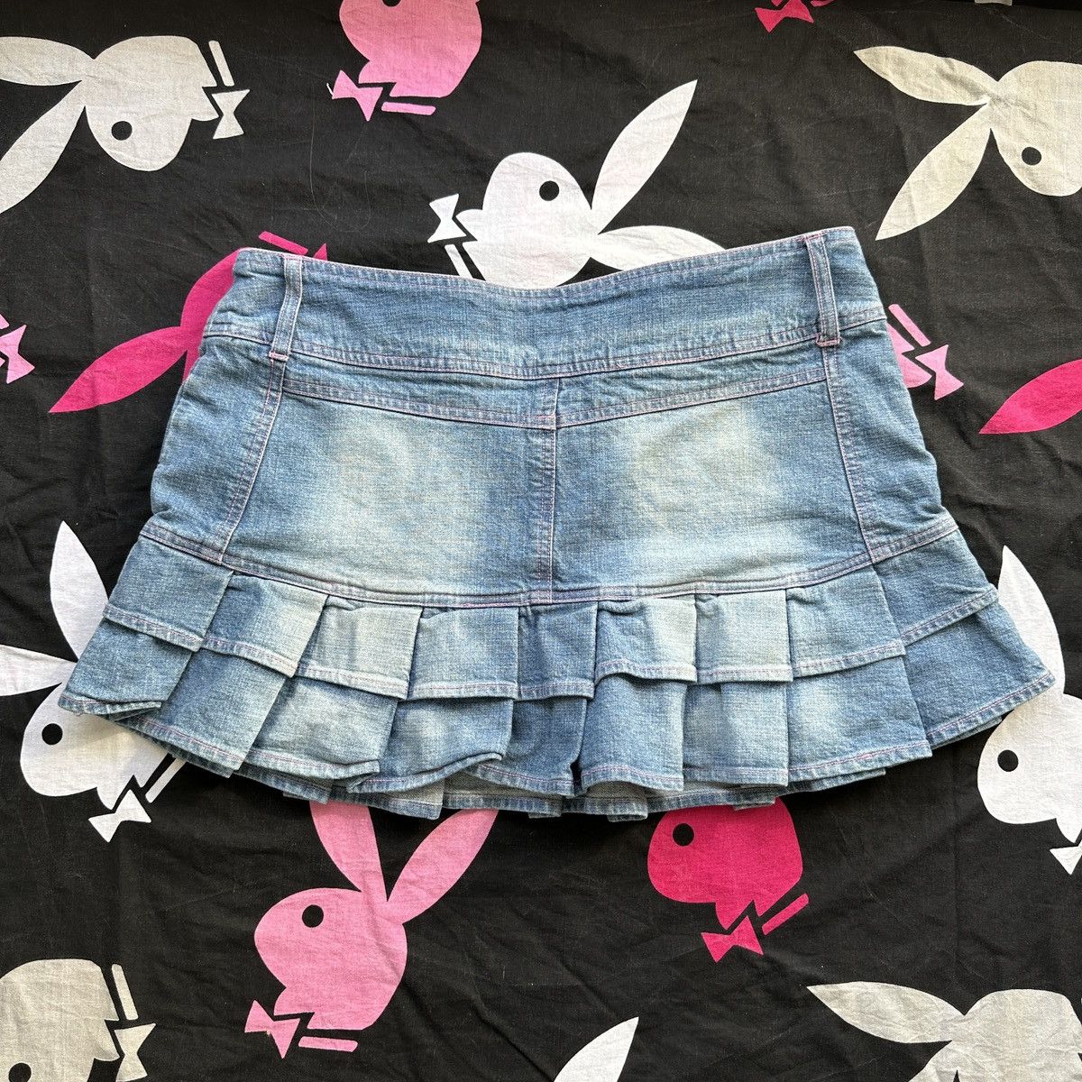 Beauty Beast × Japanese Brand Vintage Micro Mini Pleated Denim Contrast Stitching Skirt Size 34" / US 12 / IT 48 - 2 Thumbnail