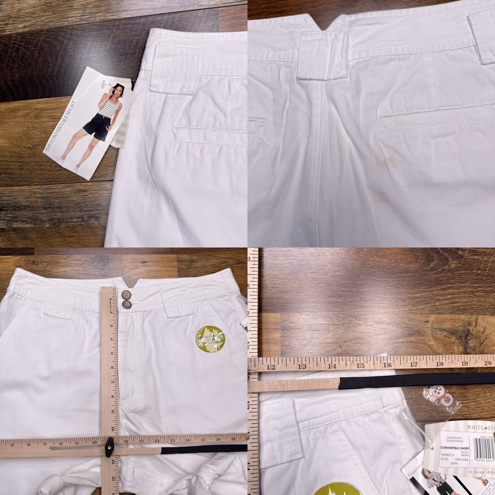 Vintage White Stag Bermuda Shorts Womens 14 White Cuffed Knit 100% Cotton Regular Rise 6in Inseam Block Pocket Summer Beach Casual Travel Womens Size 36" / US 14 / IT 50 - 8 Thumbnail