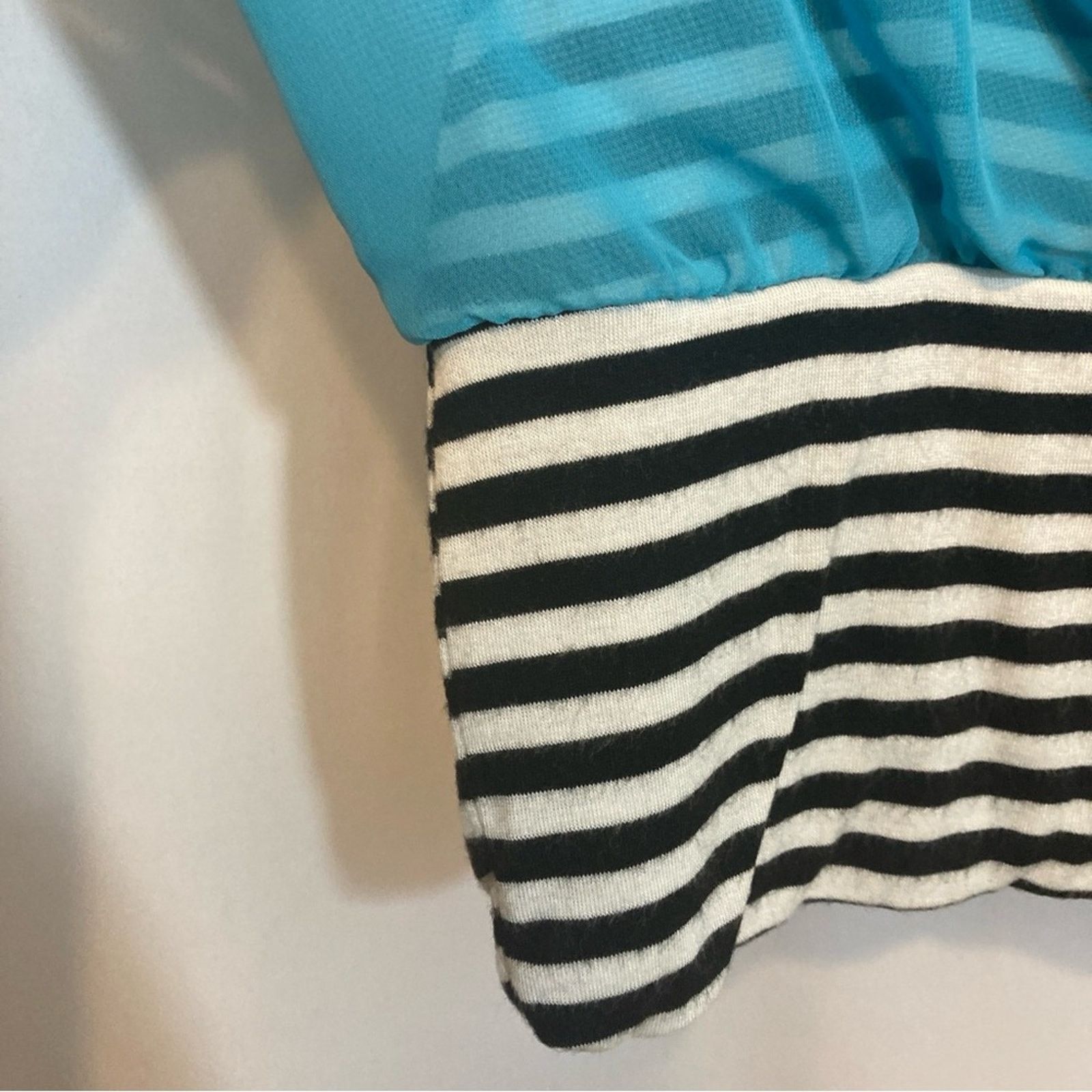 Other I.N. Studio Turquoise Blue Blouse Black White Stripe Top Size M / US 6-8 / IT 42-44 - 2 Thumbnail