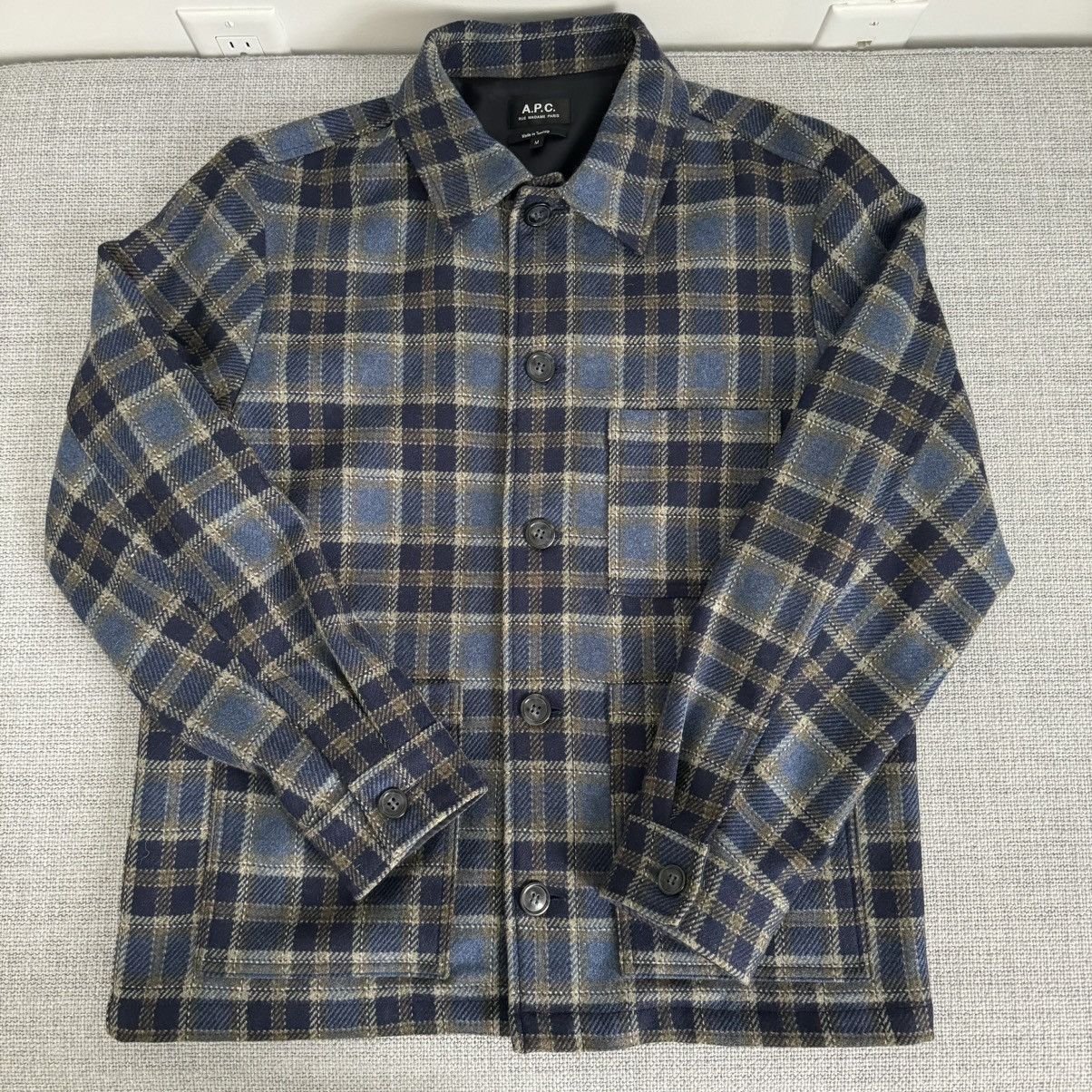 image of A P C Emile Check Wool Jacket in Navy, Men's (Size Medium)