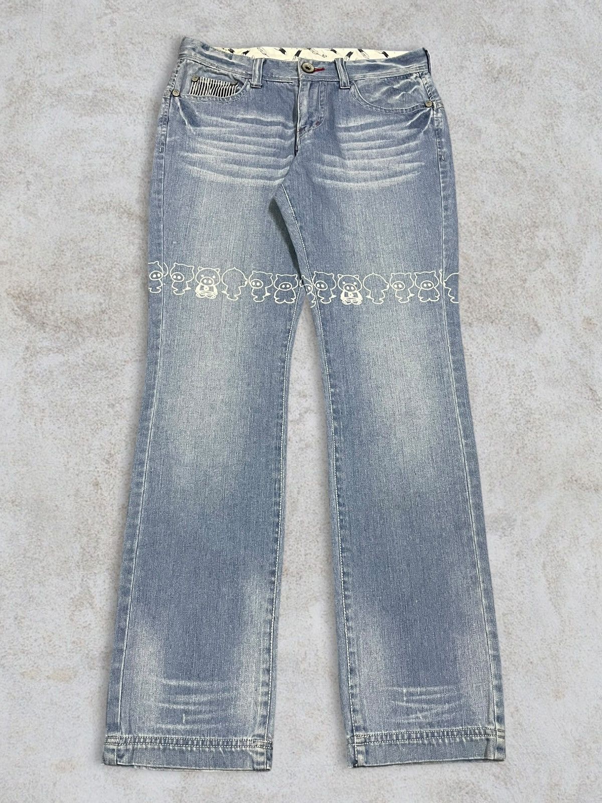 Japanese Brand Drug Store’s Women Denim Cute Print Out Logo Blue Wash Jeans Size 31" - 1 Thumbnail
