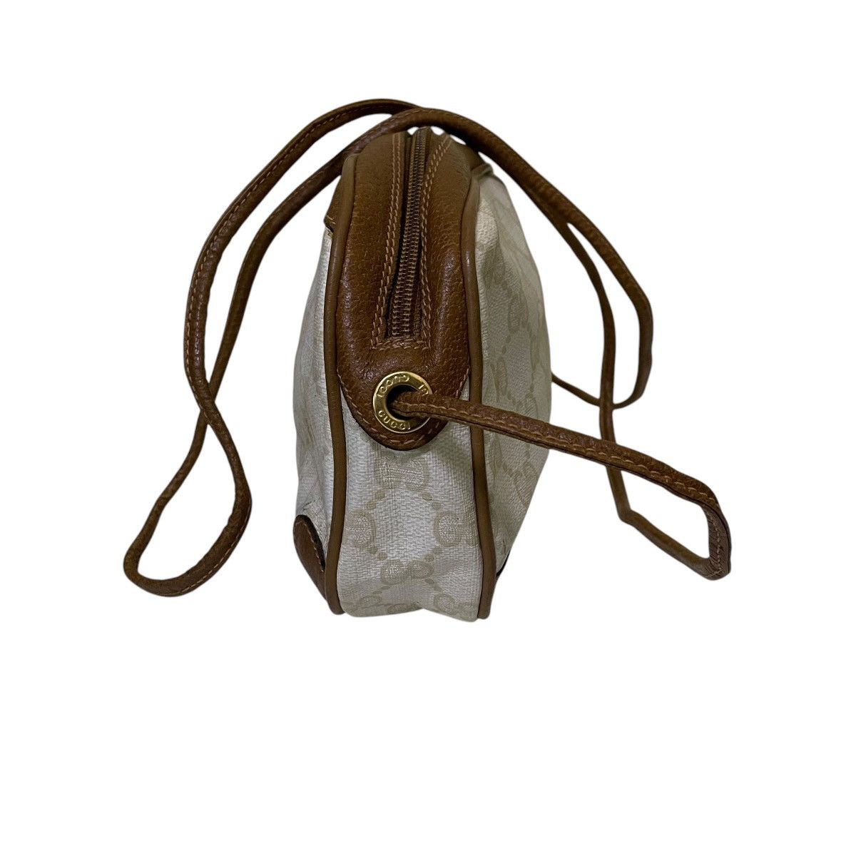 Gucci Vintage 80s GUCCI Monogram White and Tan Round Crossbody Bag Size ONE SIZE - 3 Thumbnail