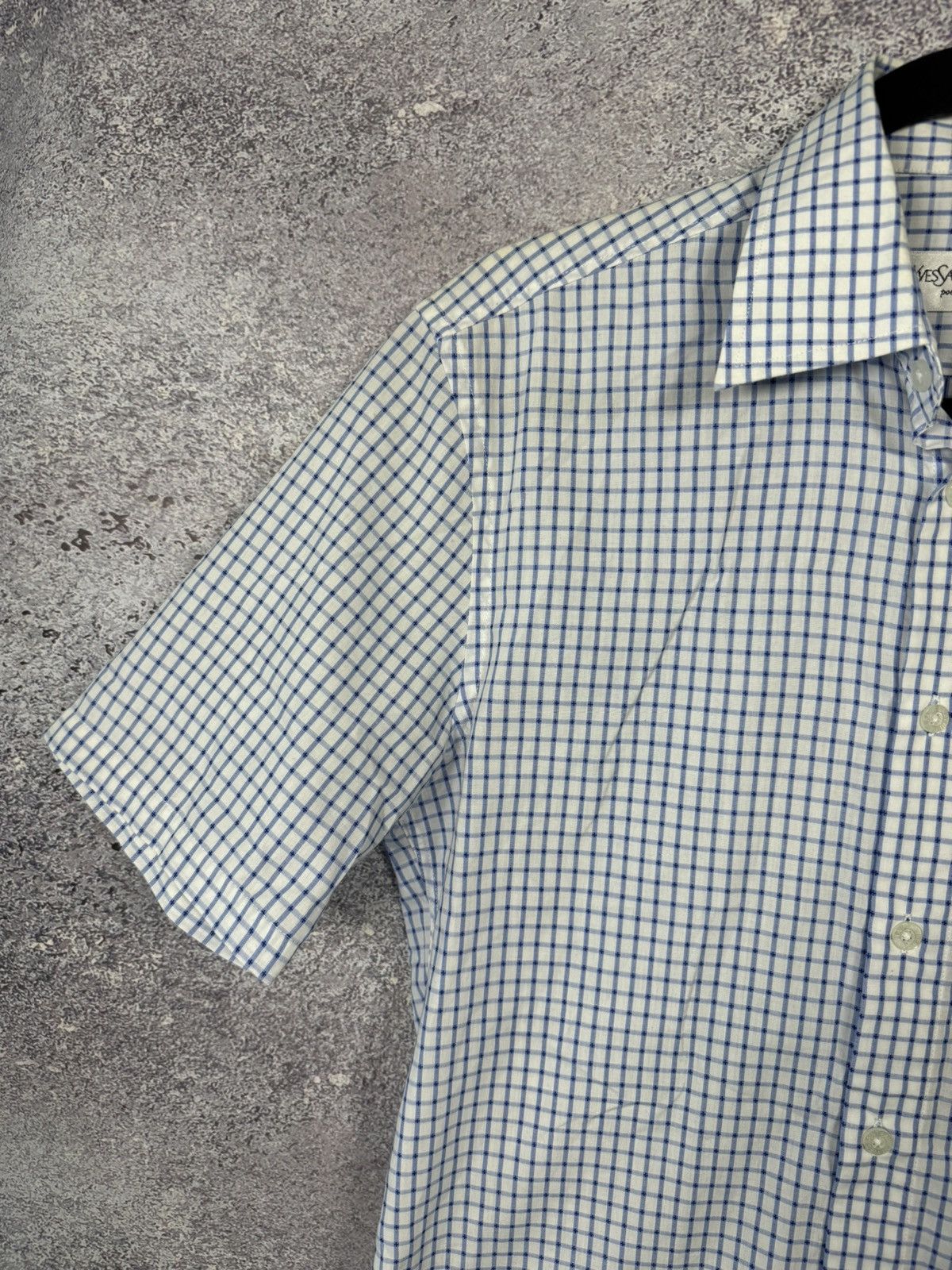 Vintage × Yves Saint Laurent Yves Saint Laurent YSL Check Shirt White Blue Small Size US S / EU 44-46 / 1 - 4 Thumbnail