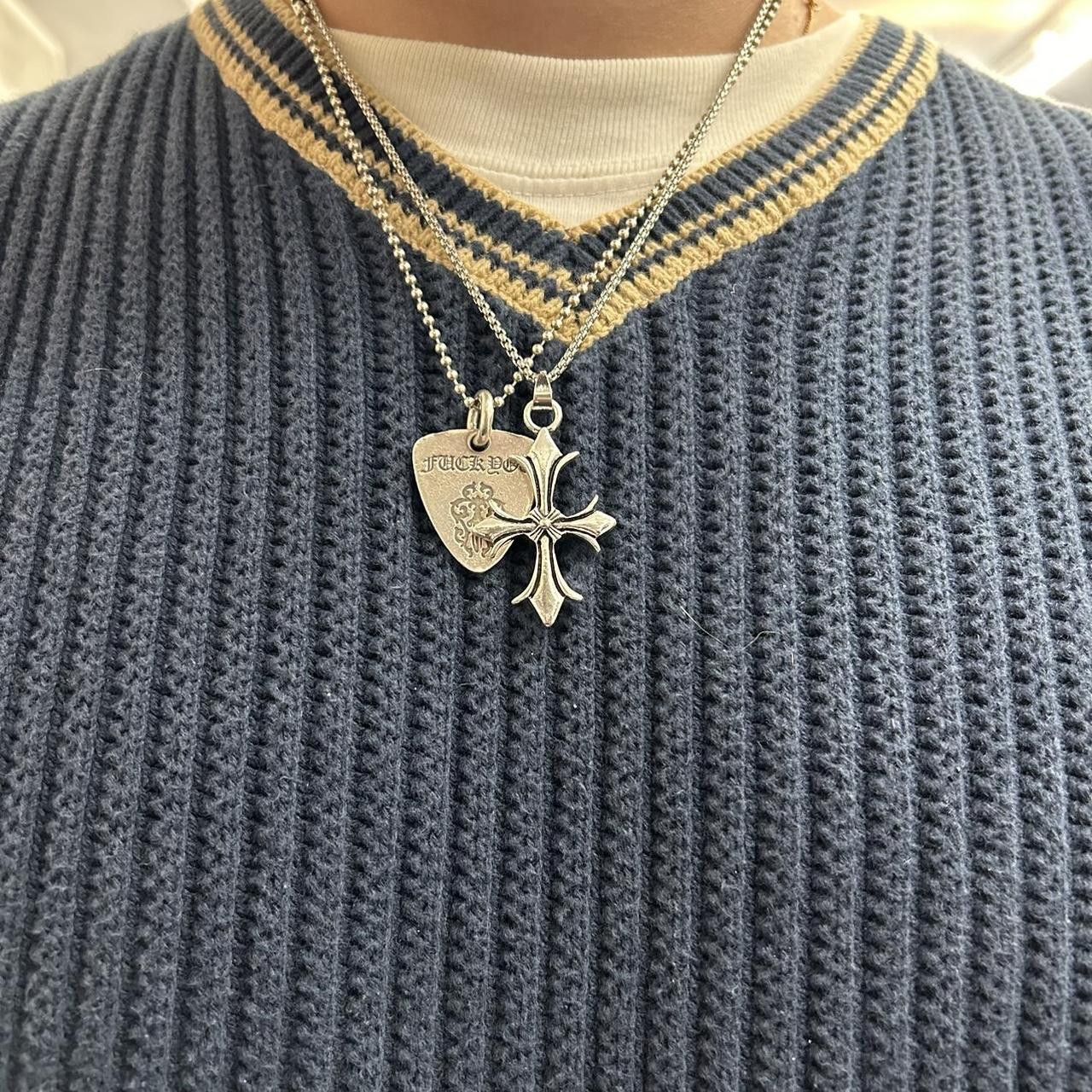Japanese Brand × Vintage Y2K 2000s Chrome Silver Cross Punk Skater Hip Hop Chain Size ONE SIZE - 4 Thumbnail