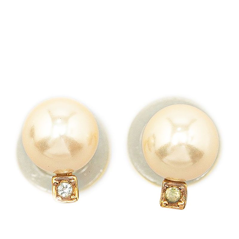 Dior Dior Dior Rhinestone Pearl Earrings Clip/Stud Plastic Earrings in Very Good Condition Size ONE SIZE - 1 Thumbnail