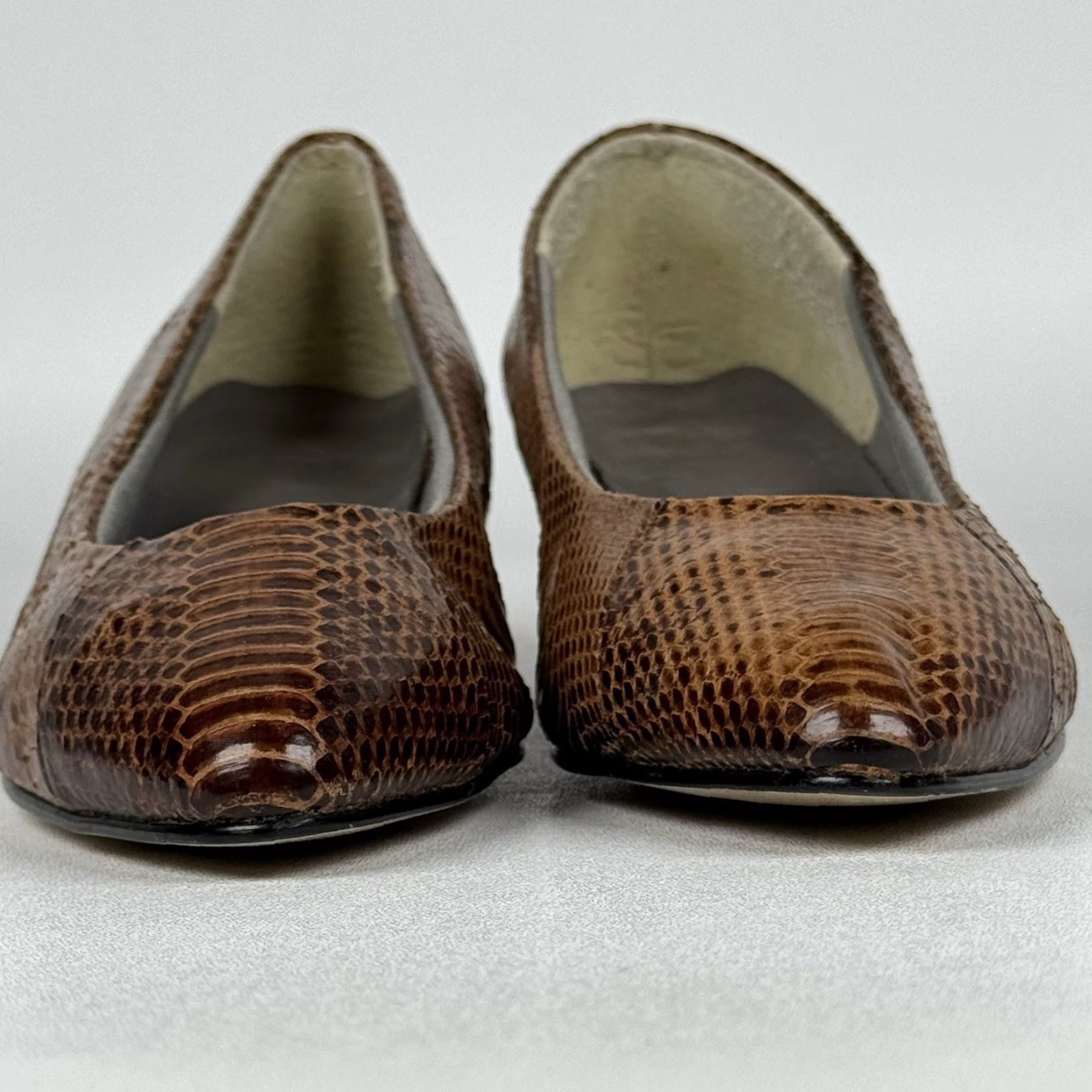 Skin VINTAGE Snake Skin Brown Leather Pumps Heels Womens 8 M Size US 8 / IT 38 - 3 Thumbnail