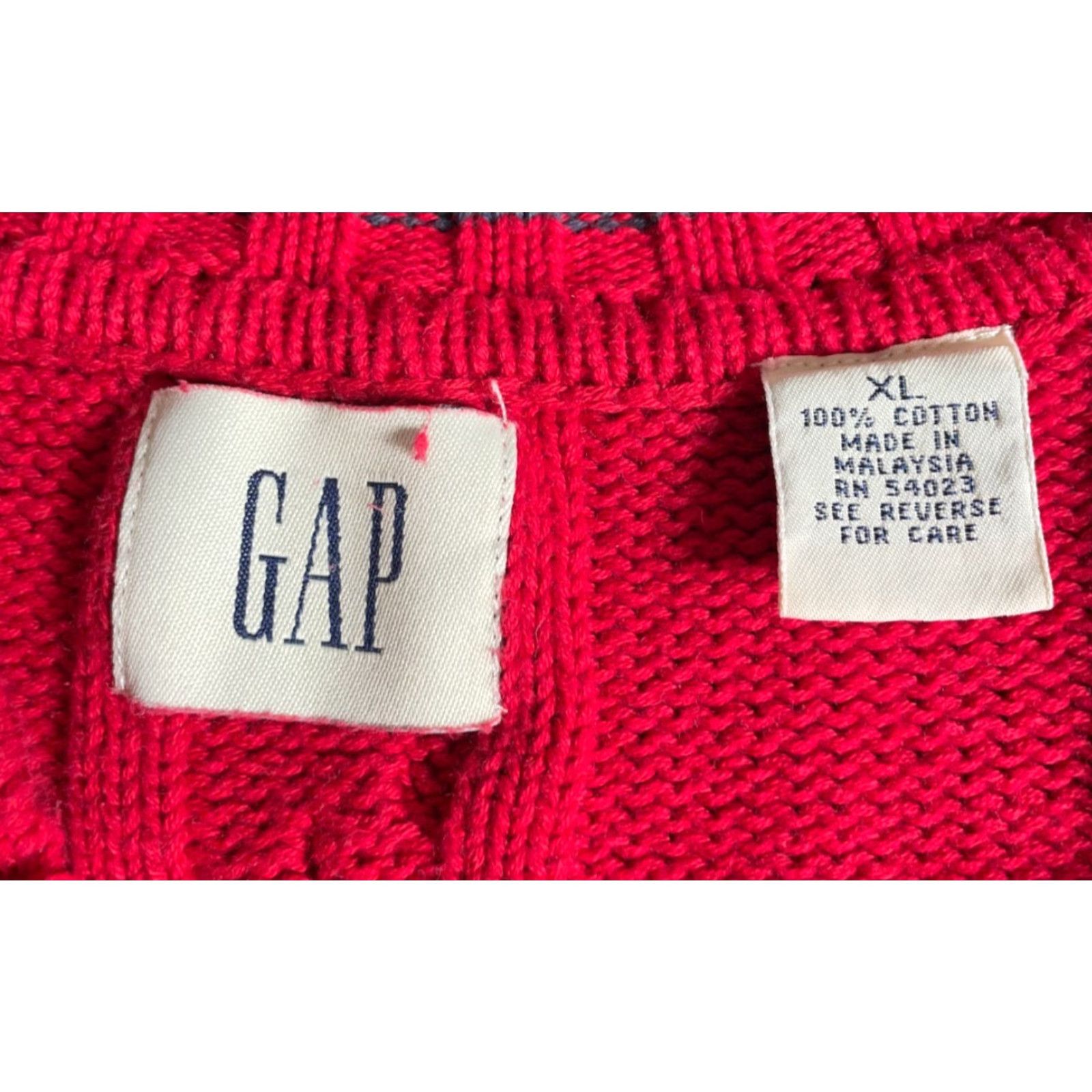 Gap VINTAGE Gap Tennis Sweater Men XL Red Blue V-Neck Cable Cotton Knit Preppy 90s Mens Pullover Winter Size US XL / EU 56 / 4 - 3 Thumbnail