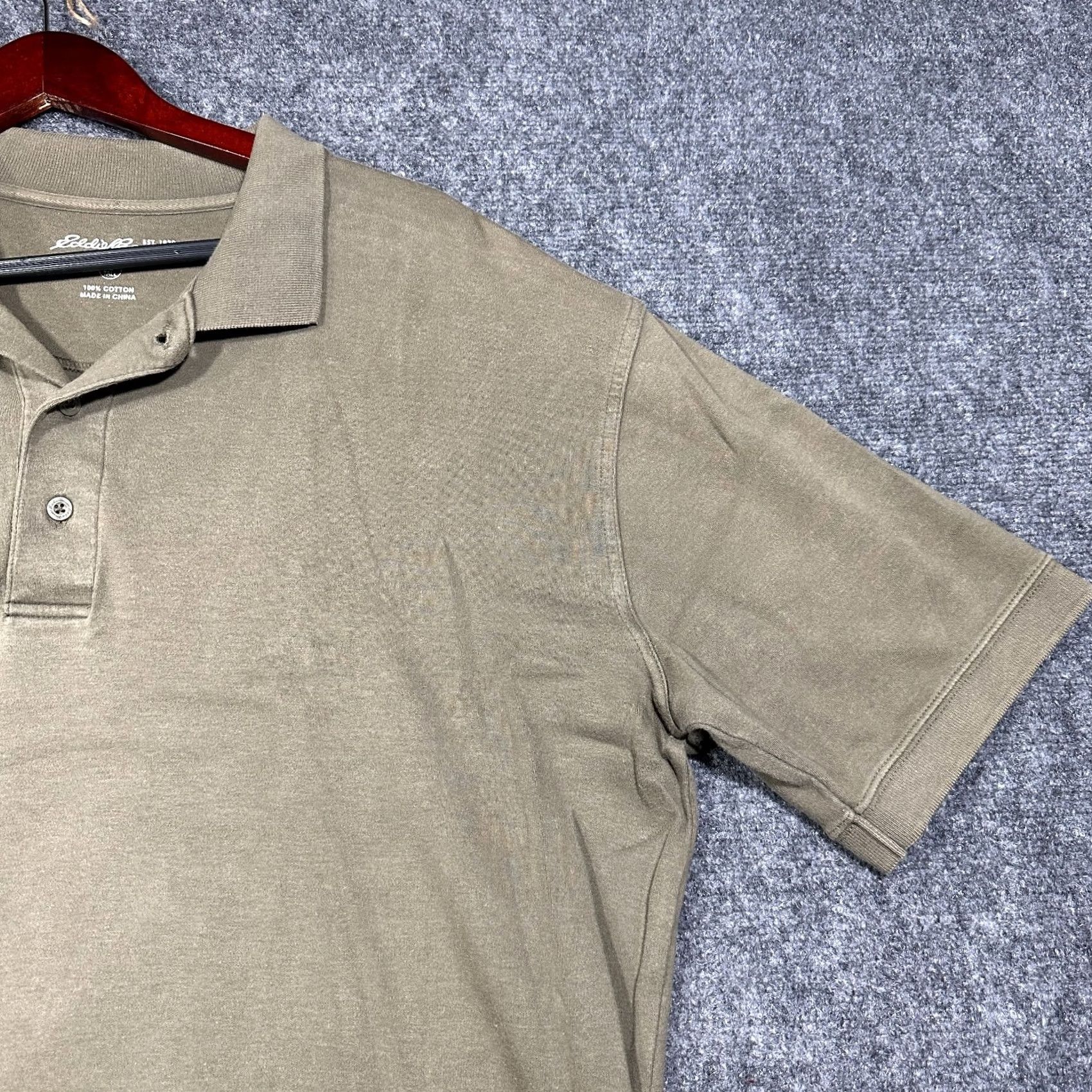 Eddie Bauer Eddie Bauer Mens Large Tall Green Cotton Short Sleeve Polo Shirt Split Hem Size US L / EU 52-54 / 3 - 3 Thumbnail