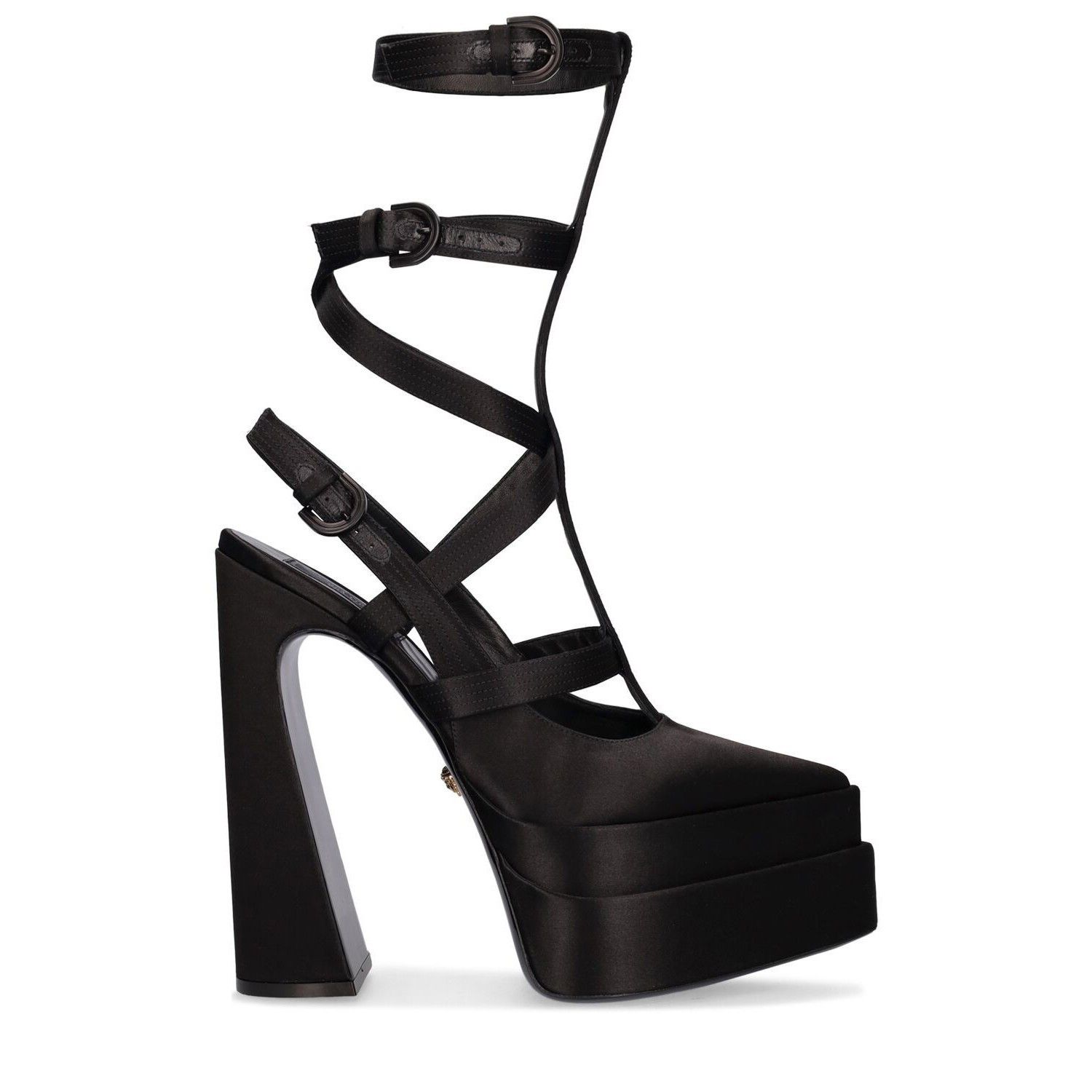 VERSACE 160mm Black Satin Gladiator Pumps New (Women's size: