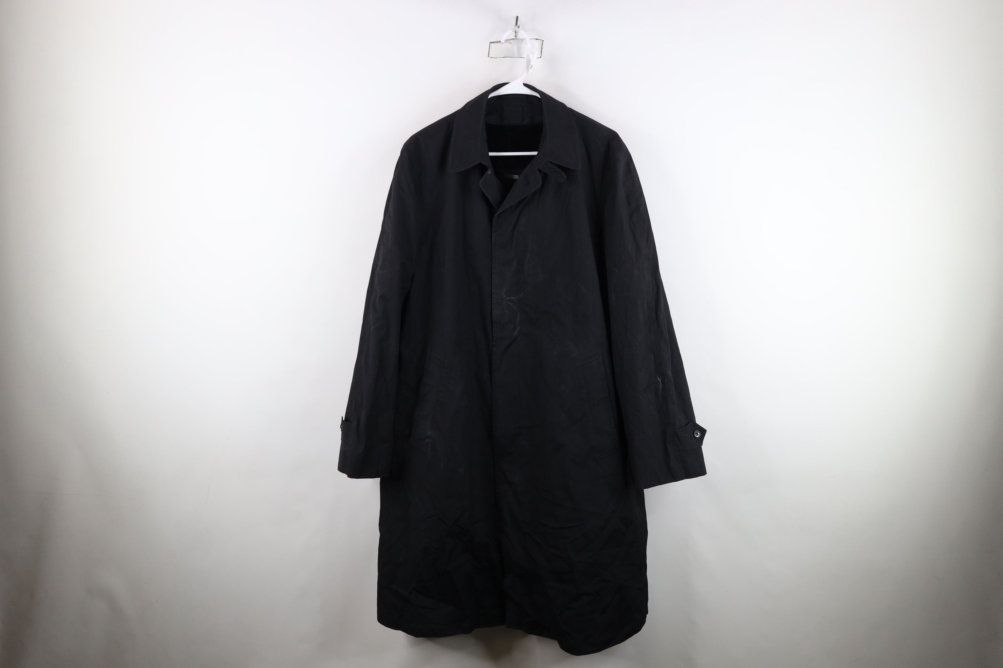 Vintage 70s Streetwear Mohair Lined Trench Coat Black USA