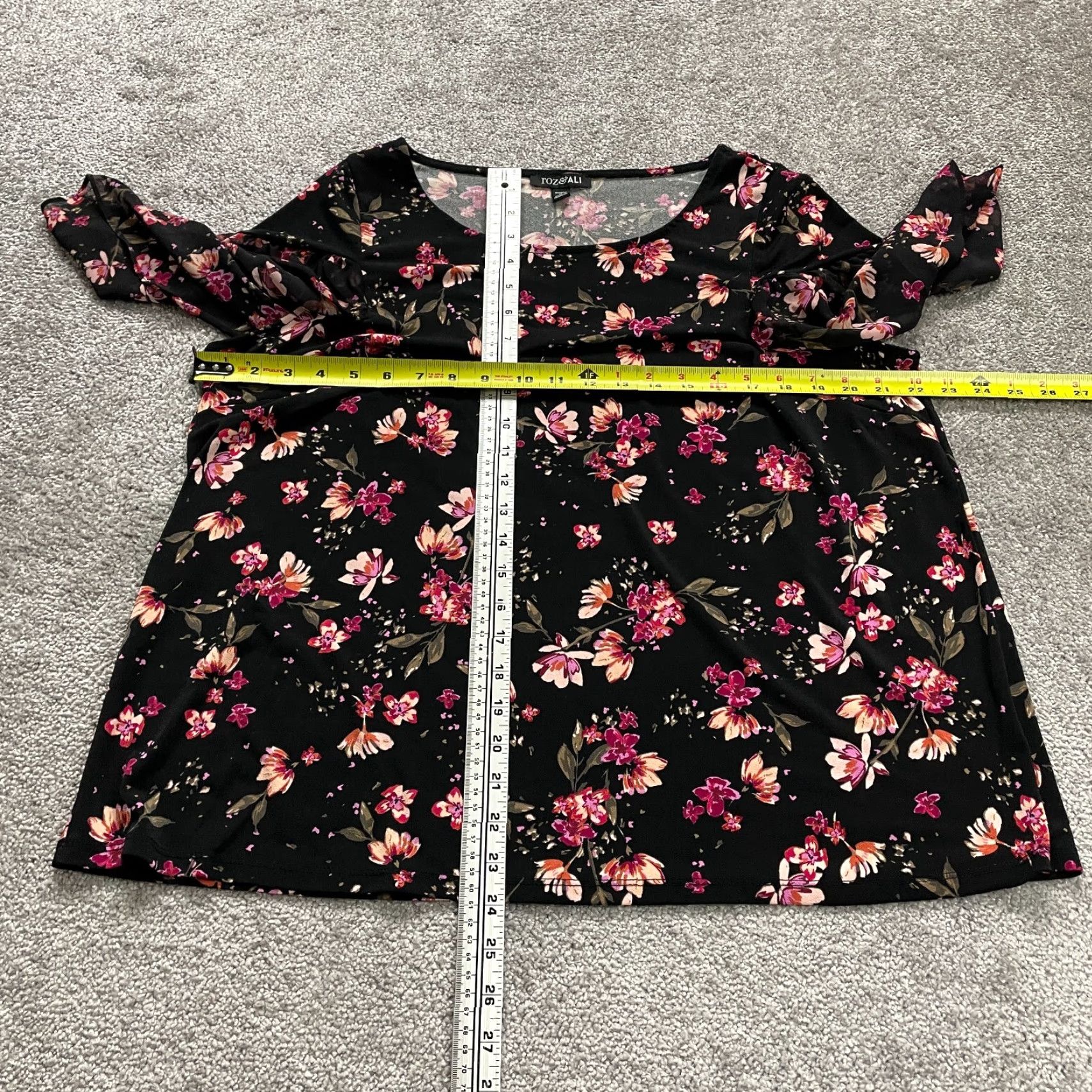 Vintage Roz & Ali Blouse Tunic Womens XL Black Floral Short Sleeve Round Neck Casual Top Size XL / US 12-14 / IT 48-50 - 7 Thumbnail