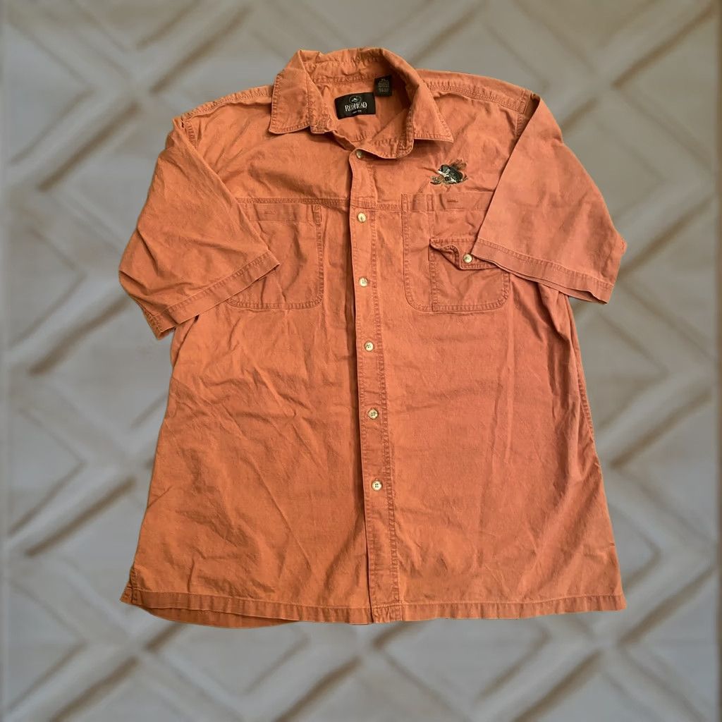 Vintage RedHead Shirt Button-Up Short Sleeve Embroidered Bass Fish On Front Sz XL Mens Regular Red Head Button-Down Shirt Size US XL / EU 56 / 4 - 1 Thumbnail