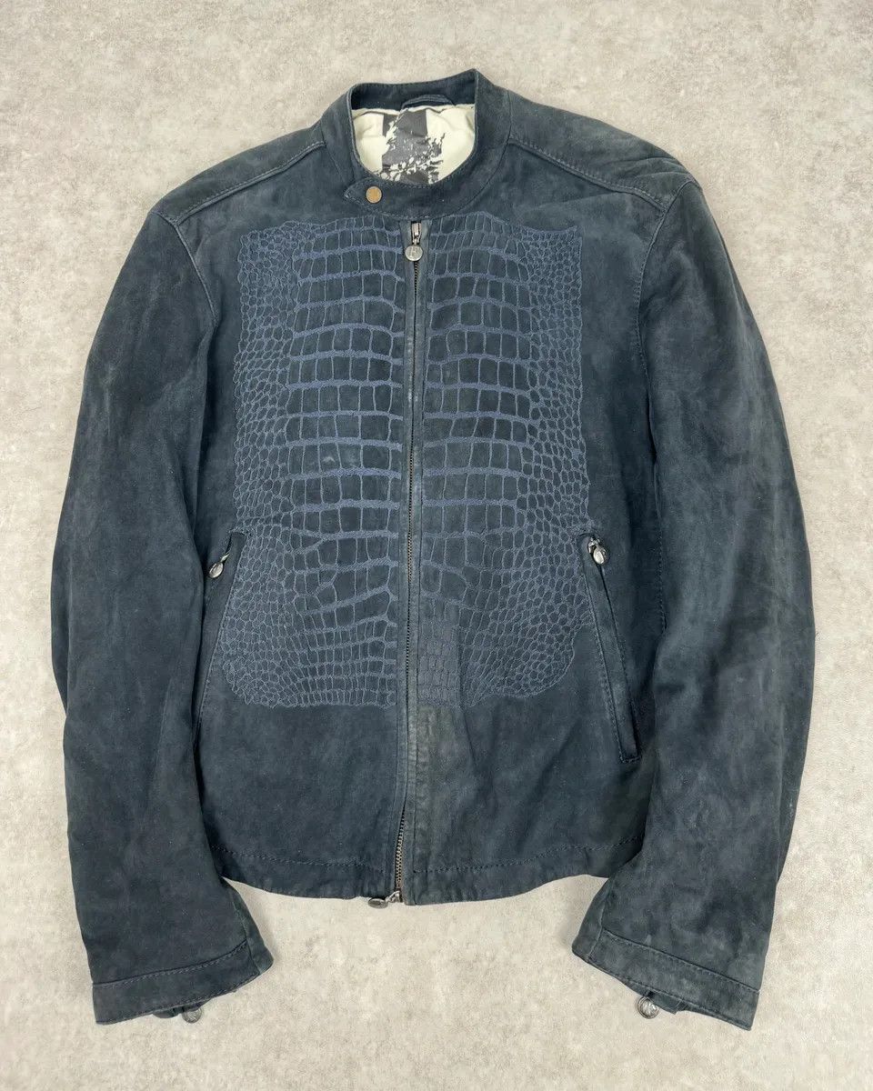 Gianfranco Ferre SS2009 Gianfranco Ferré Navy Suede Crocodile Effect Bomber Jacket Size US M / EU 48-50 / 2 - 1 Thumbnail
