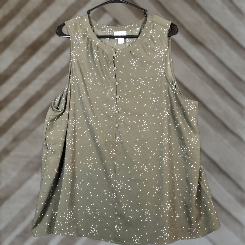 Vintage VINTAGE Ava & Viv Blouse Polka Dot Sleeveless 1X Green White Womens Casual Workwear Size XL / US 12-14 / IT 48-50 - 1 Thumbnail