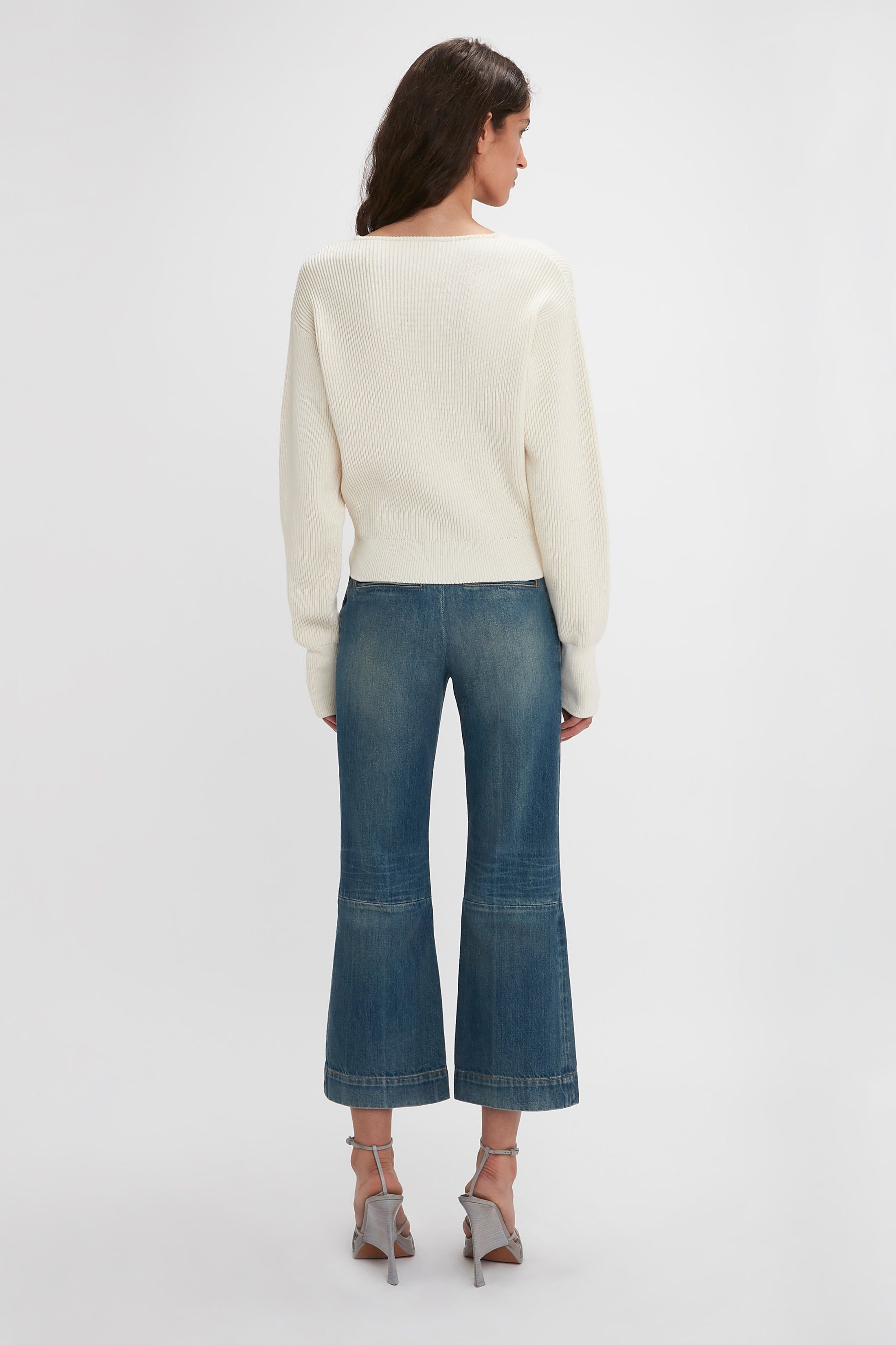 Victoria Beckham o1mle0525 Cropped Kick Jean Indigrey Wash in Blue Size 26" / US 2 / IT 38 - 4 Thumbnail