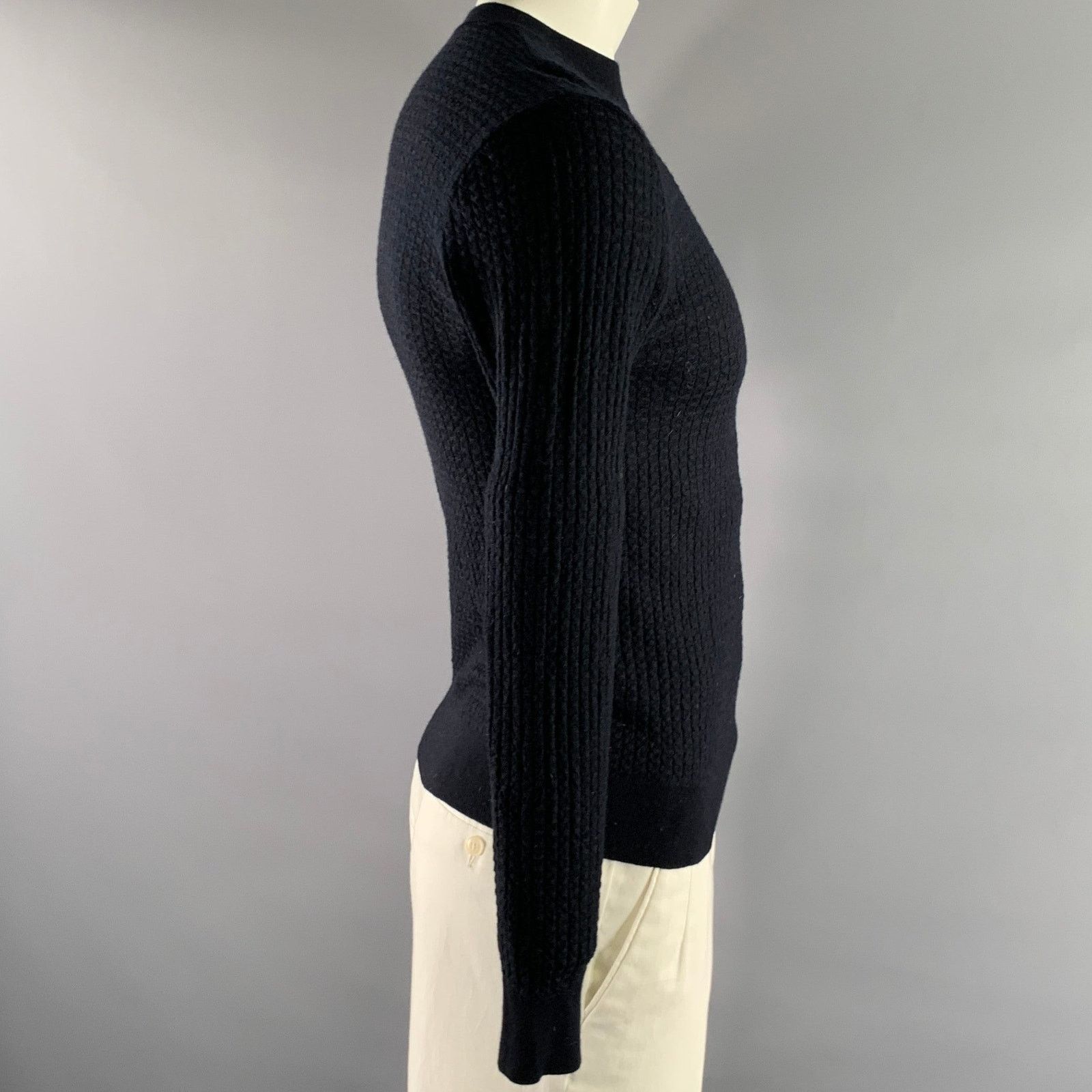 Emporio Armani EMPORIO ARMANI XL Black Waffle Knit Wool Blend Crew-Neck Size US XL / EU 56 / 4 - 3 Thumbnail